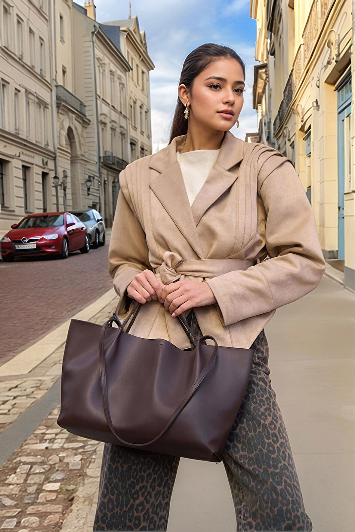 Tokalı Tasarıma Sahip Geniş Hacimli El ve Omuz Kullanımına Uygun Modern Tote Çanta