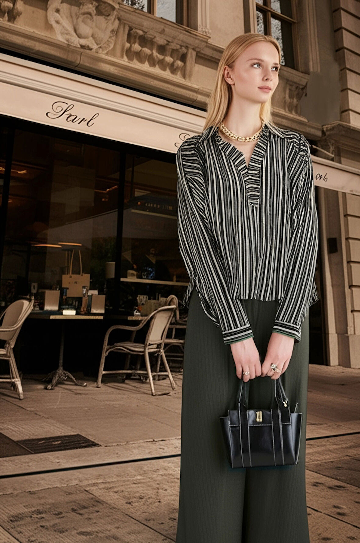 Kadın Mini Tote Çanta El ve Omuz Kullanımına Uygun Modern Gold Tokalı Tasarım