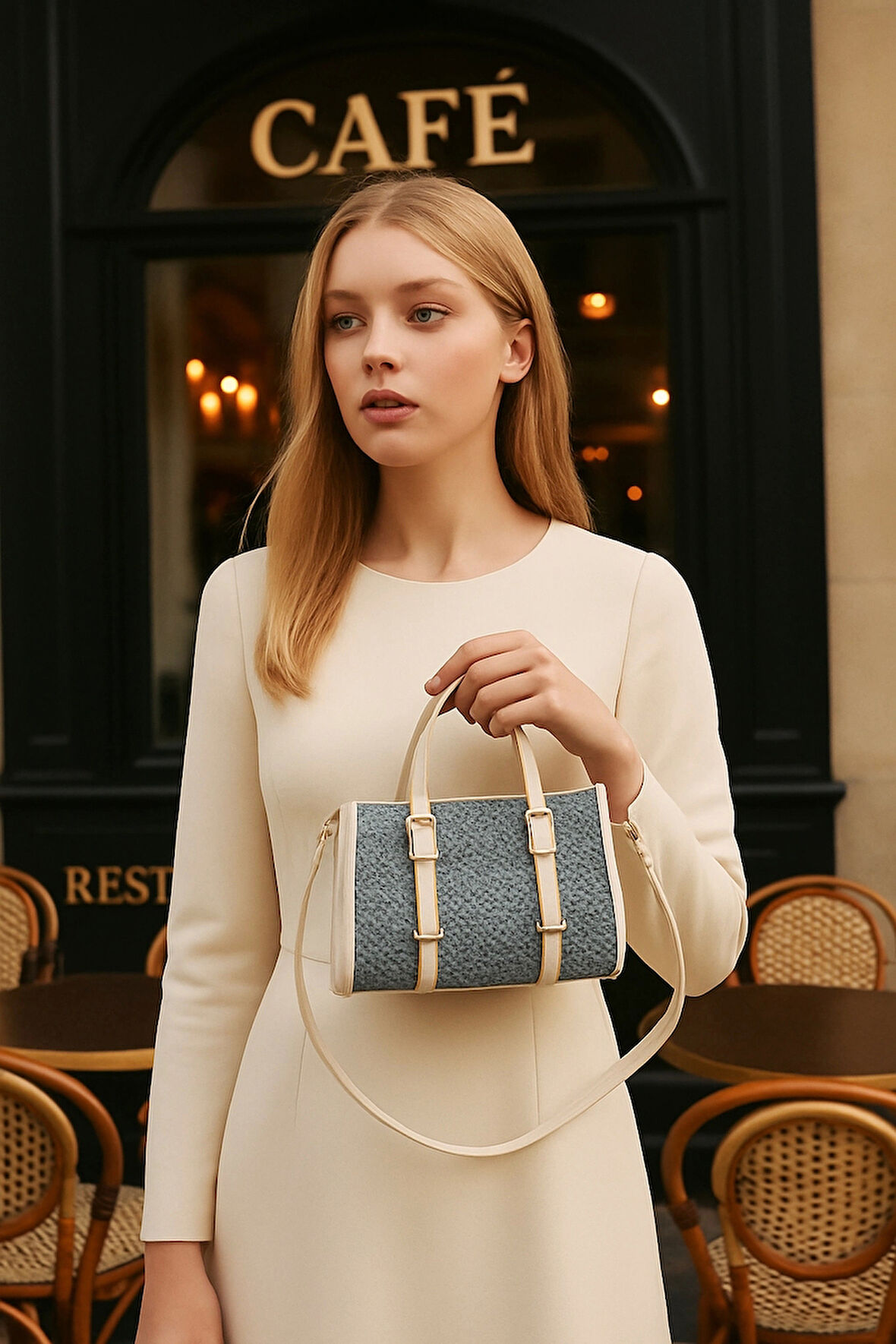 Kadın Örgü Dokulu Mini El ve Omuz Kullanımına Uygun Çapraz Askılı Fermuarlı Şık Çanta