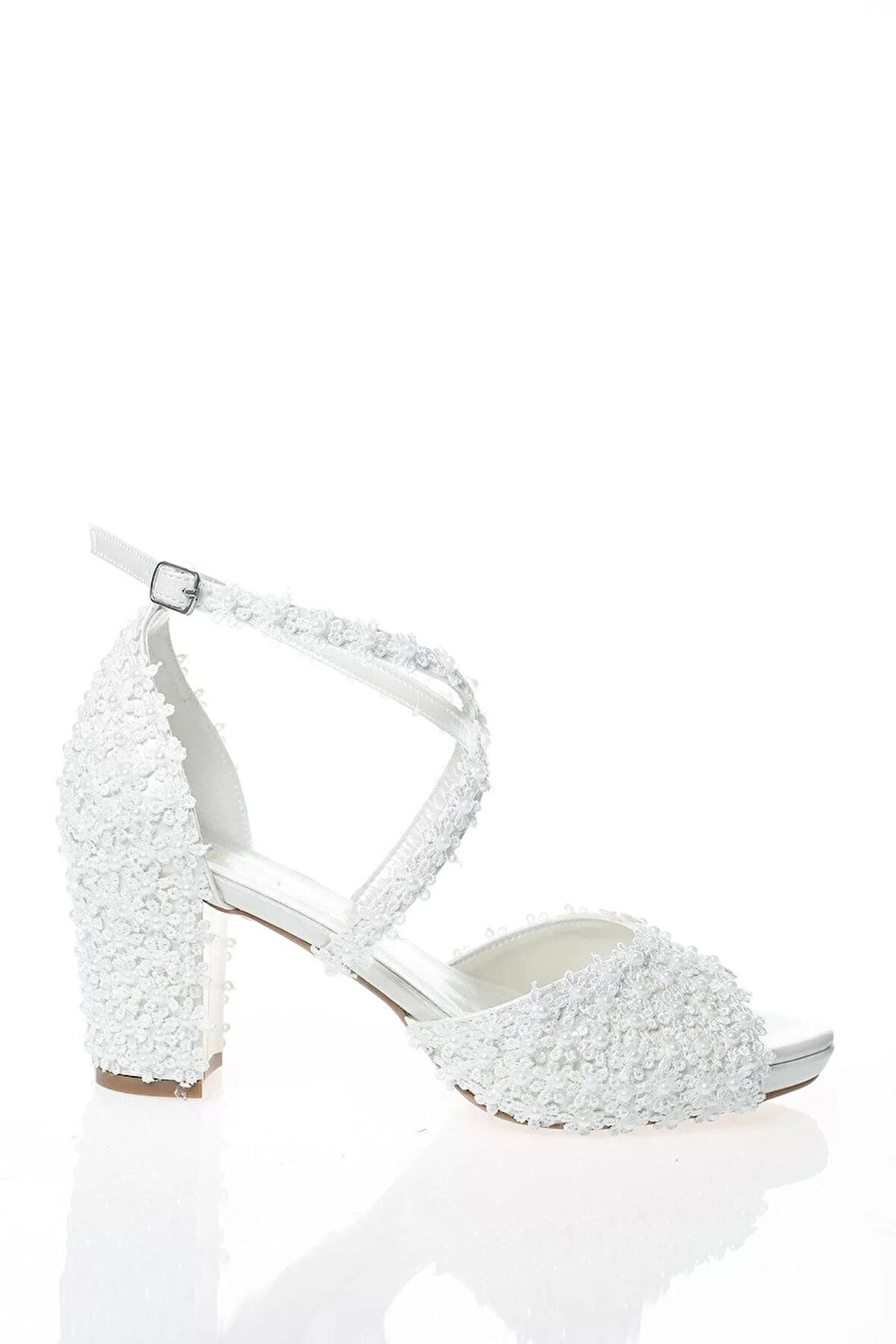 Kadın Moda Beyaz Sedef Inci Taş Işlemeli Gelin Ayakkabı Topuklu Düğün Nişan Gece Abiye Ayakkabı