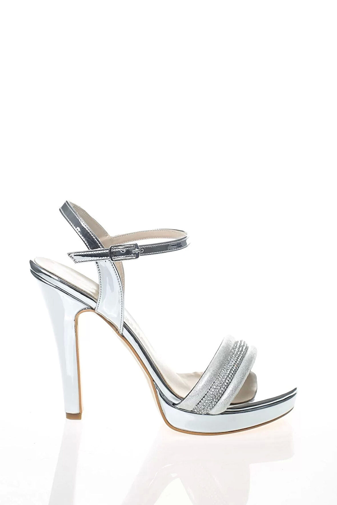 Kadın Moda Şık Gold Ayna Sıra Taşlı Topuklu Zarif Tasarım Düğün Nişan Gece Abiye Ayakkabı