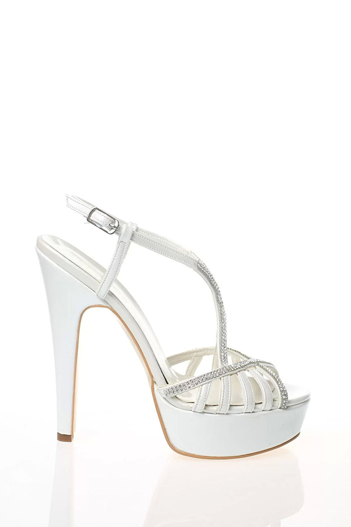 Kadın Moda Şık Gold Ayna Dekolte Taşlı Topuklu Zarif Tasarım Düğün Nişan Gece Abiye Ayakkabı