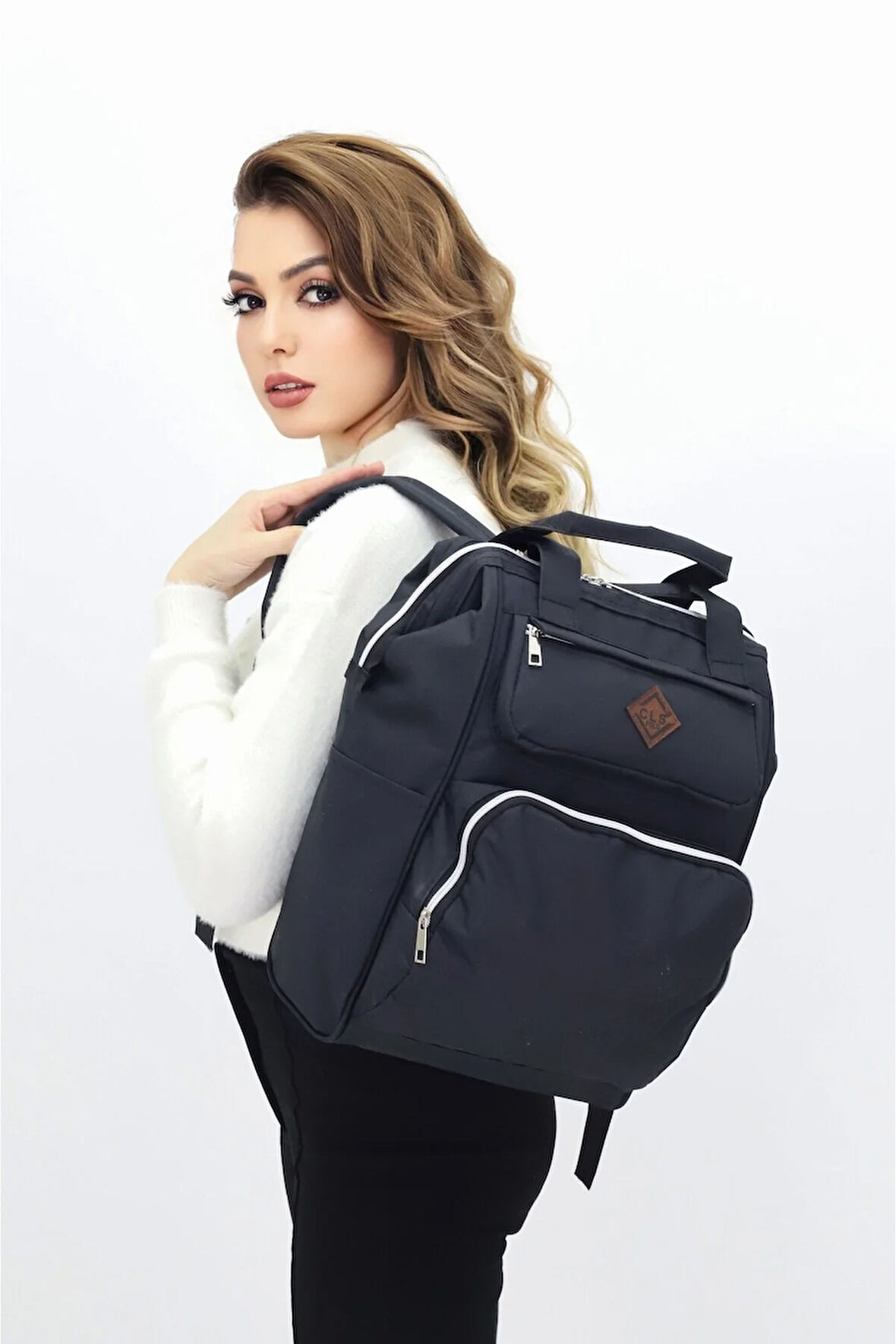 Termal Bölmeli Siyah Anne Bebek Sırt Çantası Geniş Hacimli Bebek Bakım Çantası Bebek Arabası Uyumlu