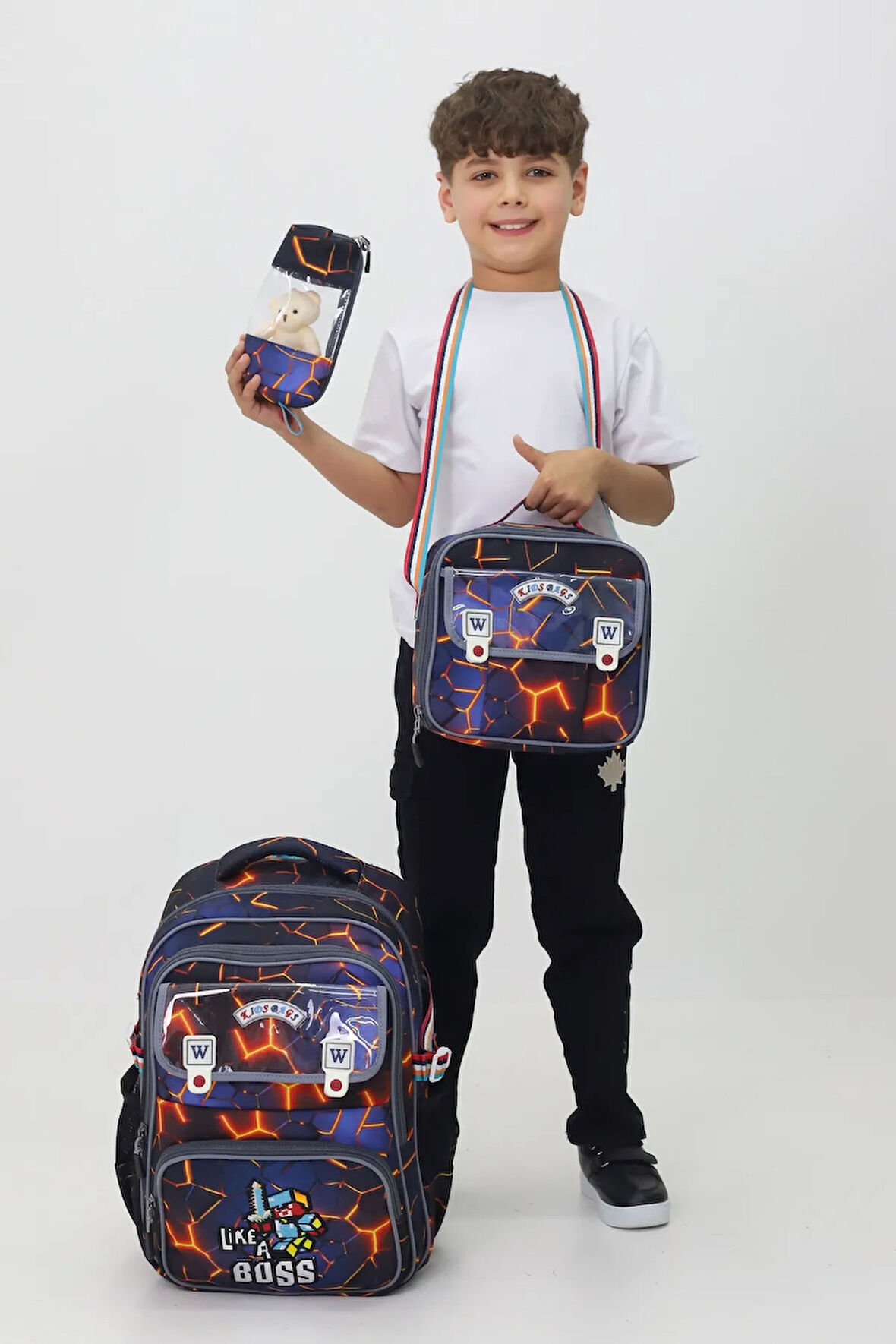 Minecraft 3'lü Çanta Seti Sırt Çantası Beslenme Çantası Kalemlik Çocuk Çantası Peluş Oyuncak Hediye