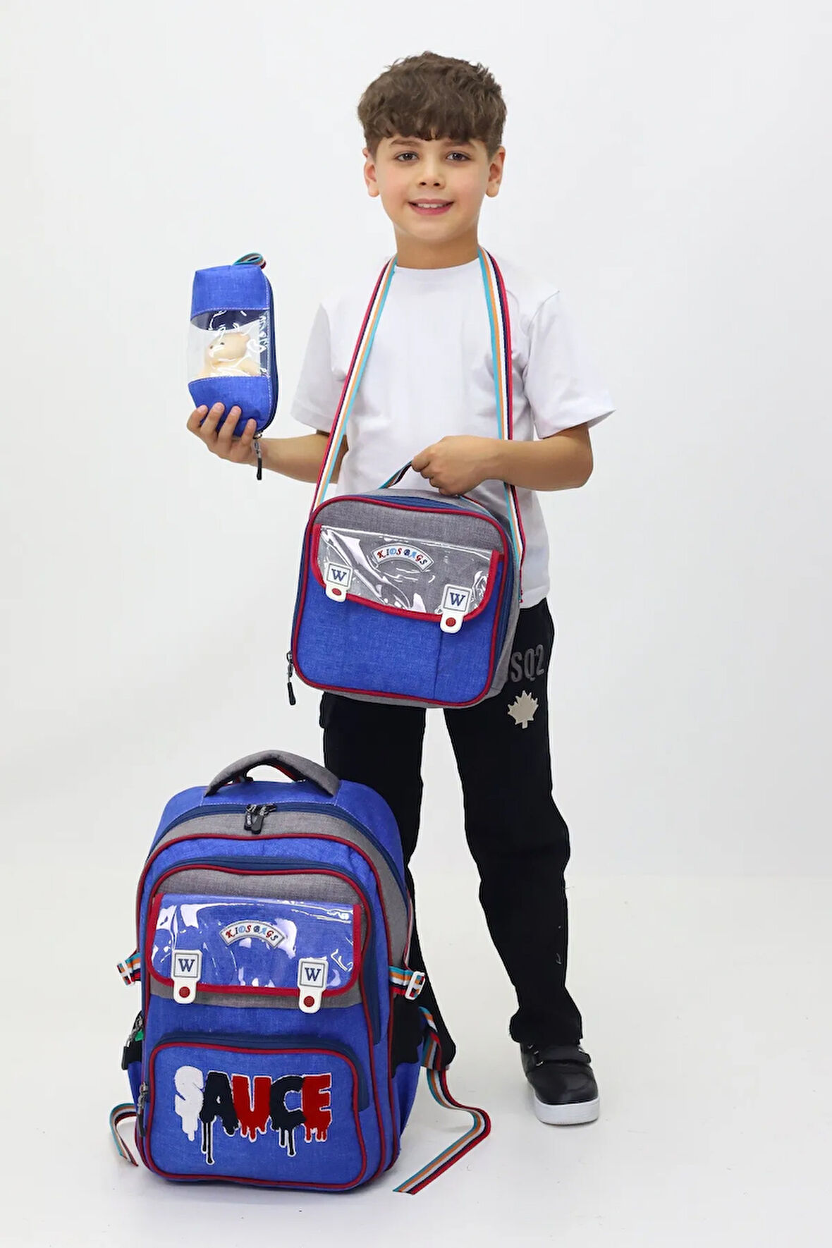 Sauce 3'lü Okul Çanta Seti Sırt Çantası Beslenme Çantası Kalemlik İlkokul Peluş Oyuncak Hediyeli