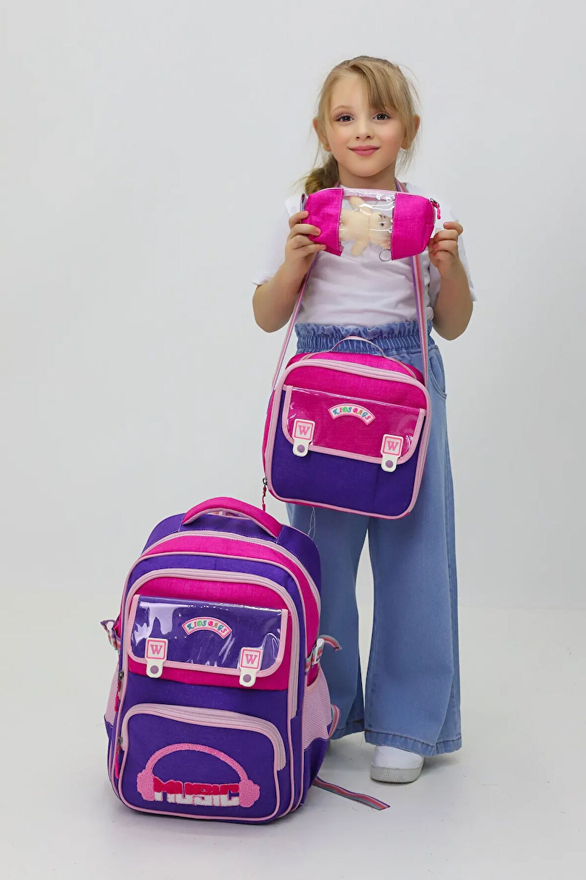 Okul Çanta Seti Sırt Çantası Beslenme Çantası Kalemlik Peluş Oyuncak Hediyeli 3'lü Set