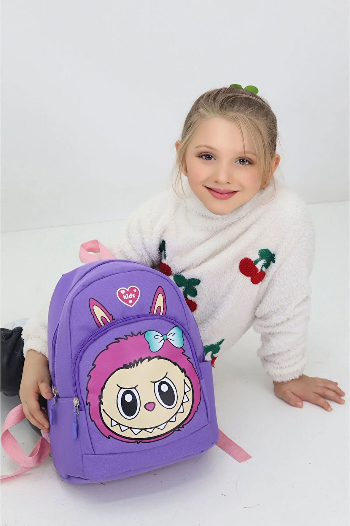 Labubu Figürlü Mor Anaokulu Kreş Çantası 4 Bölmeli İlkokul Öncesi Çocuk Sırt Çantası