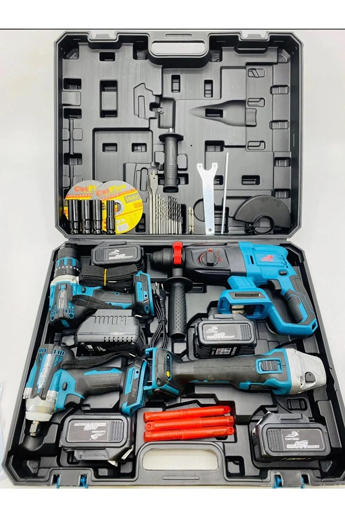 Dawreek 4'lü Set (Somun Sıkma + Şarjlı Hilti + Şarjlı Spral + Çelik Mandrenli Kömürsüz Matkap )