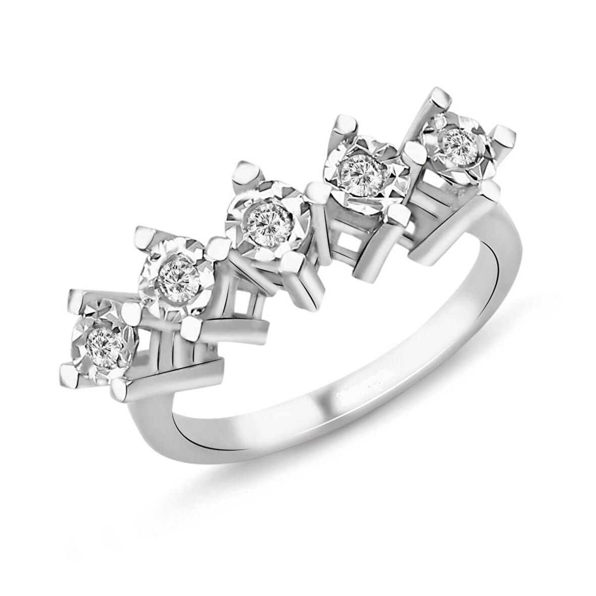 Harem Altın 0.80 Karat Görünümlü Efektli F Renk Beştaş Pırlanta Yüzük PB588