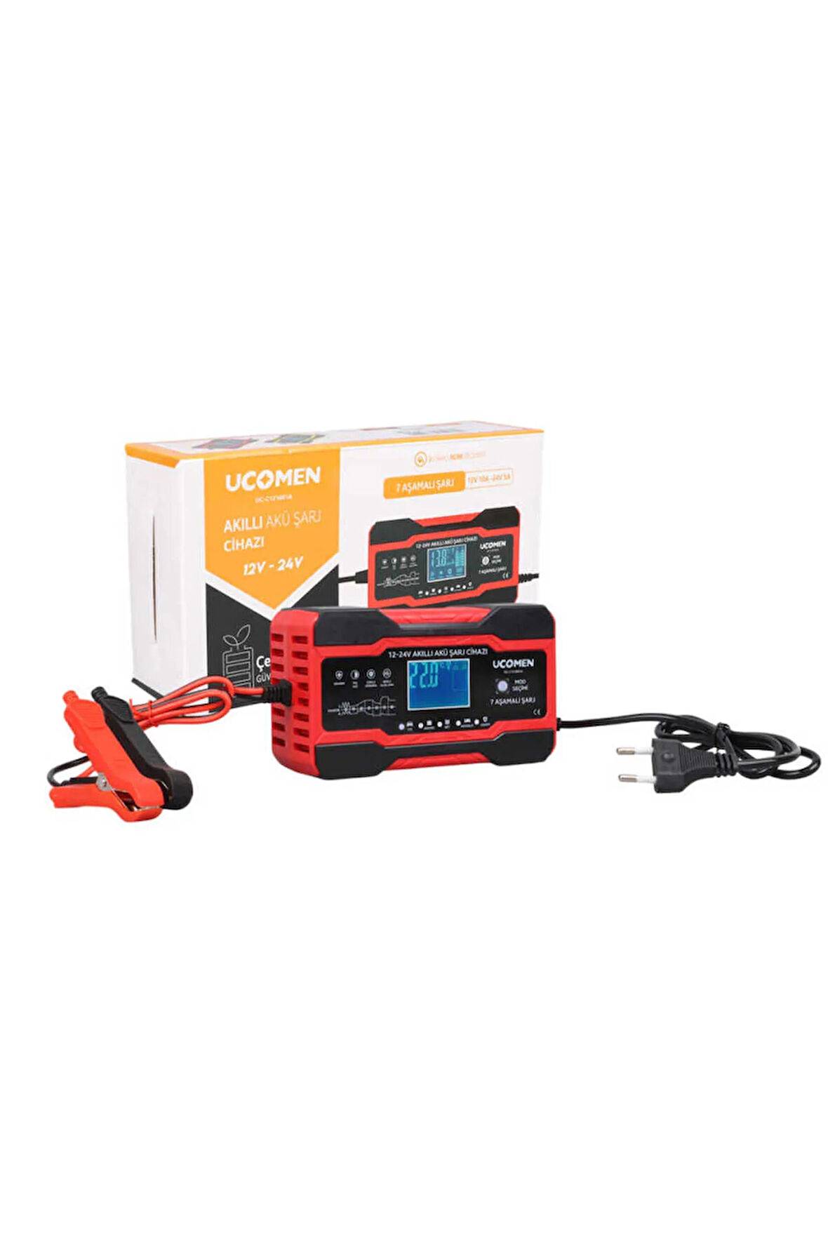 UC-C121001A Kırmızı 12/24 Volt 10 Amper Led Göstergeli Akü Şarj Cihazı