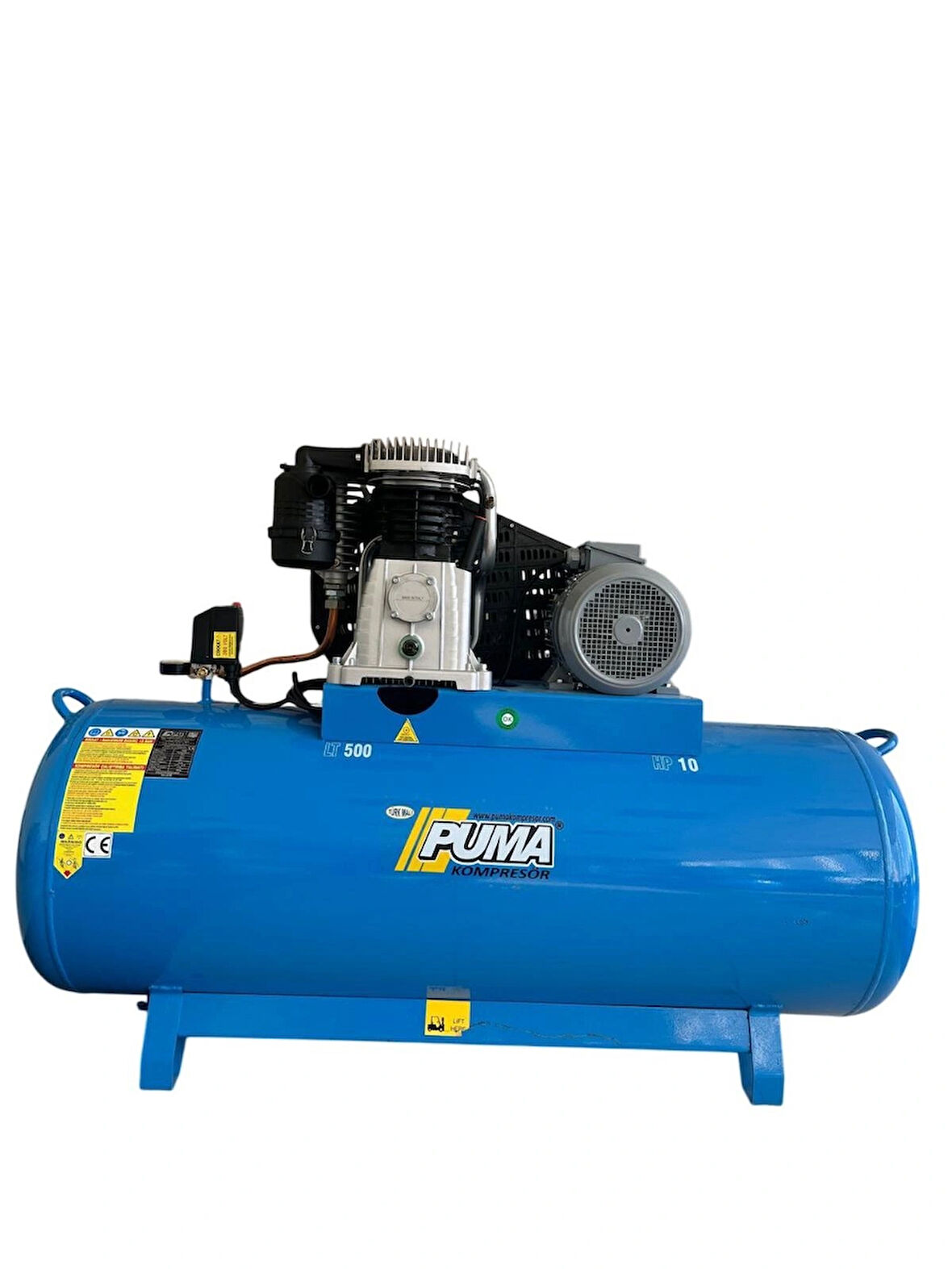 Puma 500 Lt 10 Hp Hava Kompresörü, B7000 Italyan Alüminyum Kafalı 12 Bar, 380 V