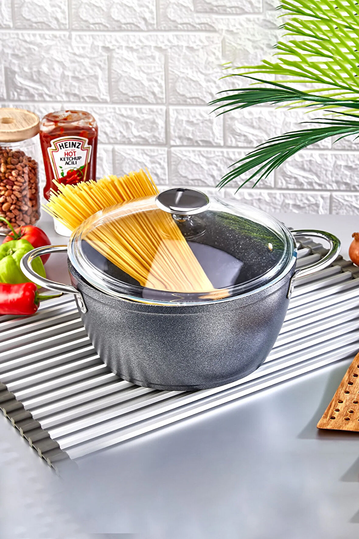 Galaksi Döküm Granit Derin Tencere 24 cm Siyah