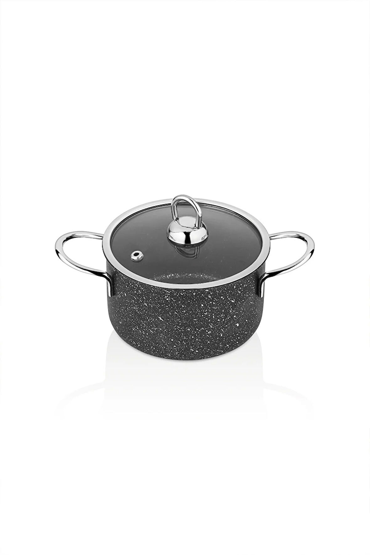 Hilal Döküm Granit Mini Tencere 12 cm Kapaklı Siyah İndüksiyonlu