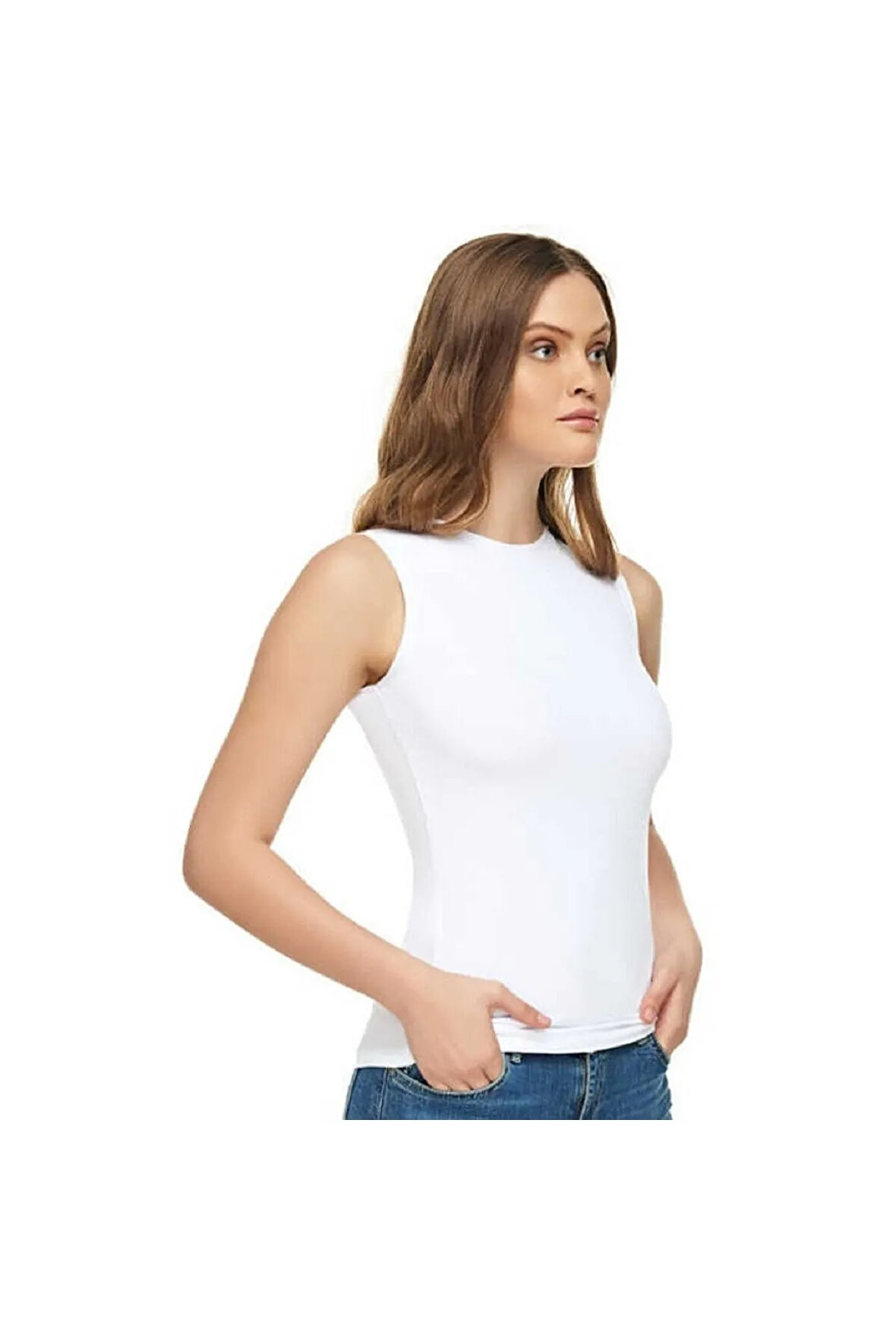 Kadın Pamuklu Sıfır Kol Likralı Atlet 3'lü 2201