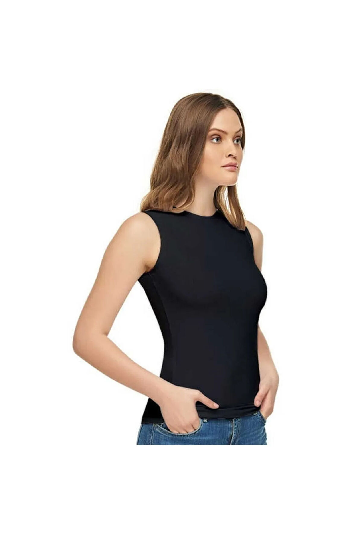 Kadın Pamuklu Sıfır Kol Likralı Atlet 3'lü 2201