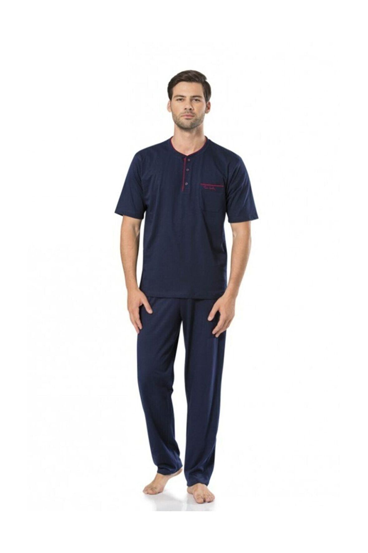 Erkek Lacivert 3 Parca Şortlu Pijama Takımı
