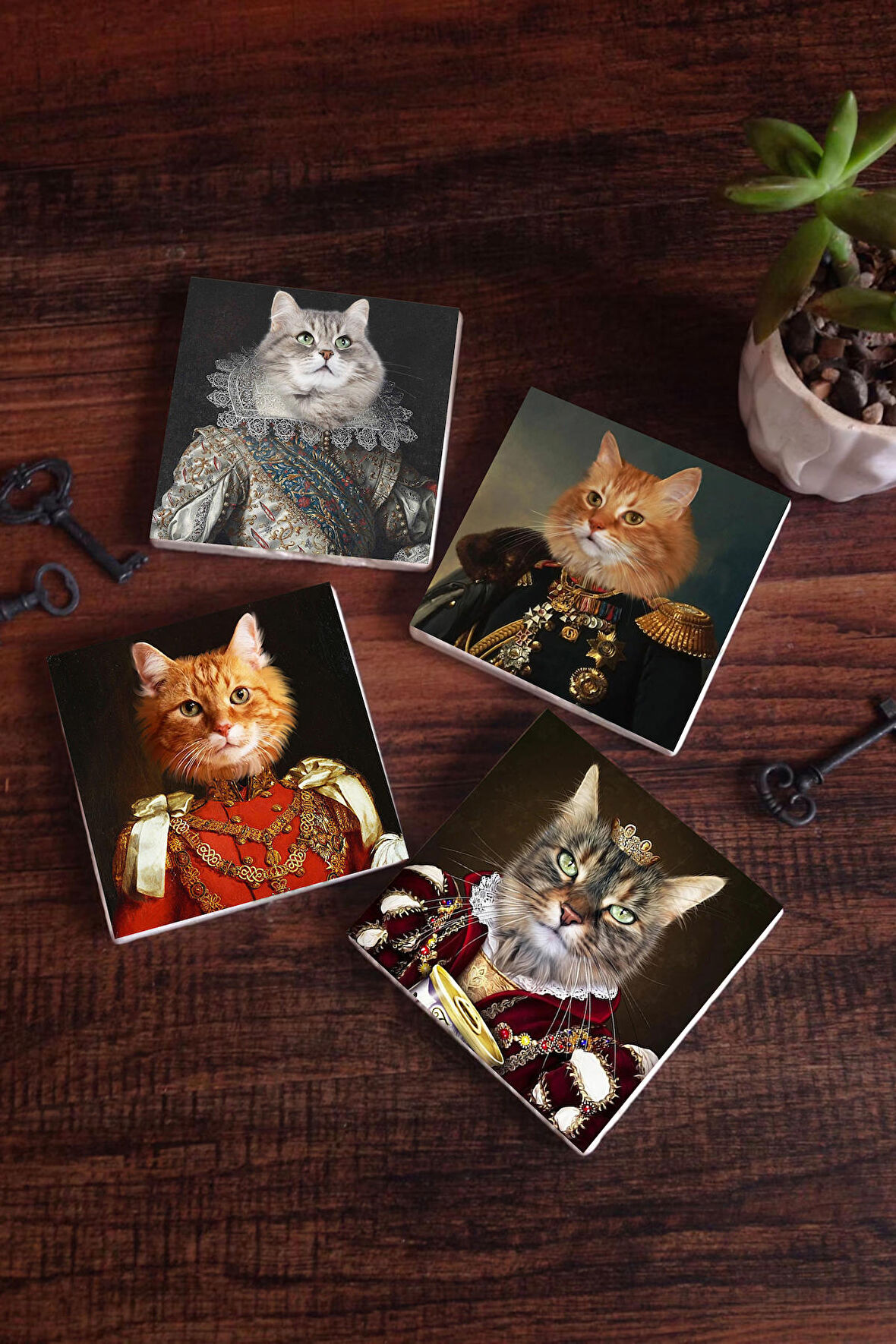 Patili Ekselanslar Taş Bardak Altlığı Masaüstü Koruyucu Altlık 4 Parça Set 10x10cm Stone Coasters