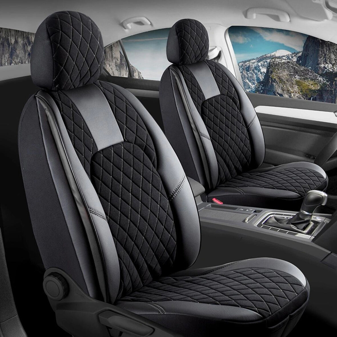 Ford Focus 2 Lüx Yarı Deri Oto Koltuk Kılıfı Ön Arka Takım Chester SİYAH BEYAZ