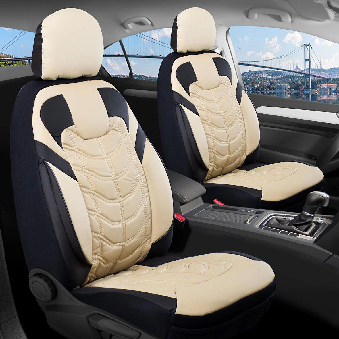 Subaru İmpreza Lüx Deri Oto Koltuk Kılıfı Ön Arka Takım Classy Serisi BEJ SİYAH