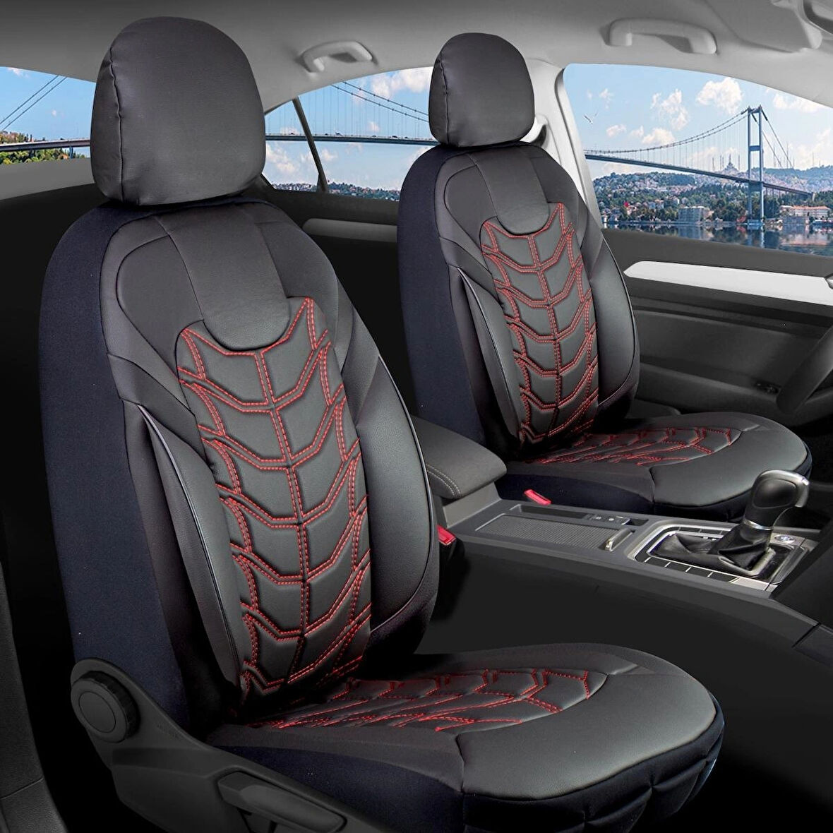 Subaru Outback Lüx Deri Oto Koltuk Kılıfı Ön Arka Takım Classy Serisi KIRMIZI SİYAH