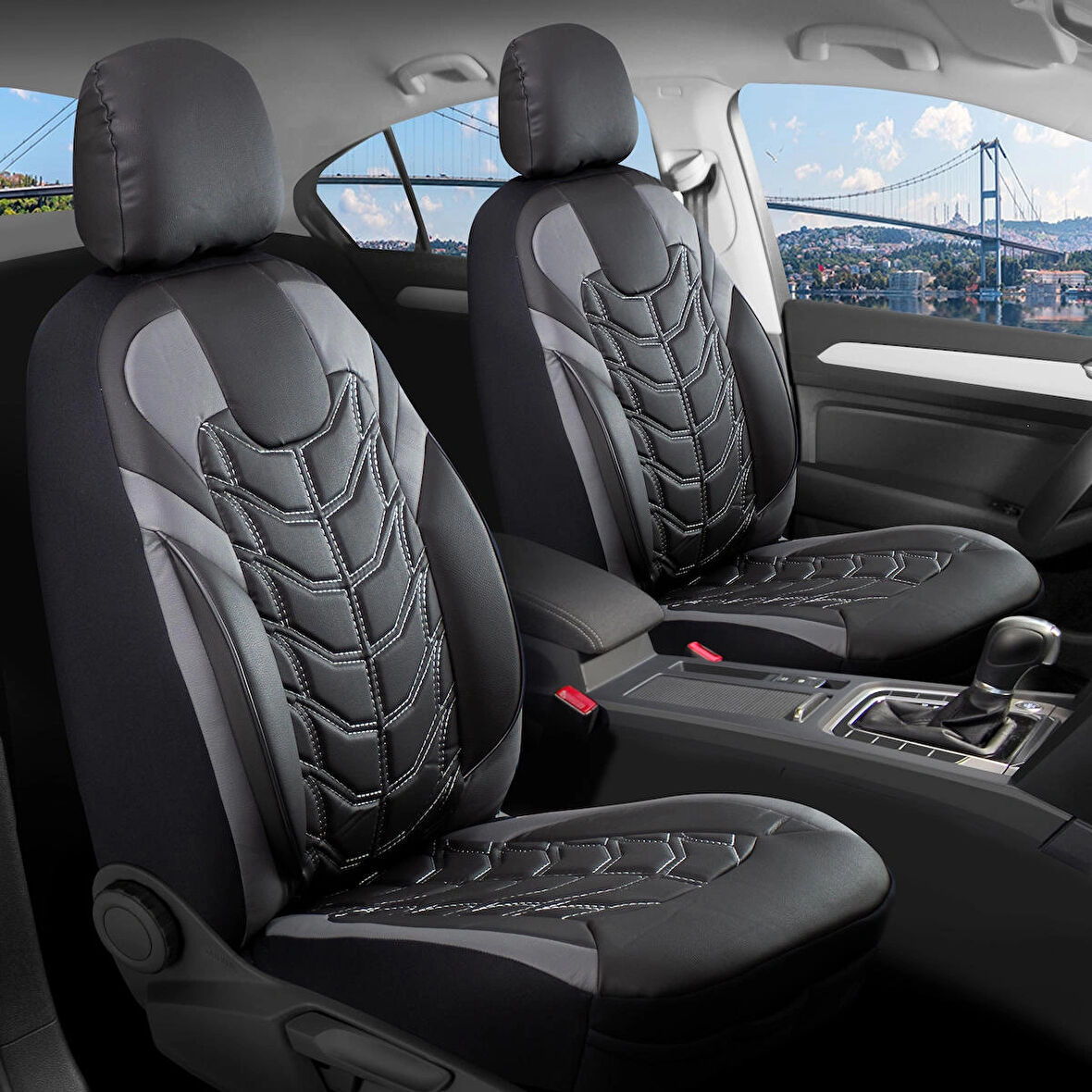 
Volkswagen Touran Lüx Deri Oto Koltuk Kılıfı Ön Arka Takım Classy Serisi SİYAH GRİ