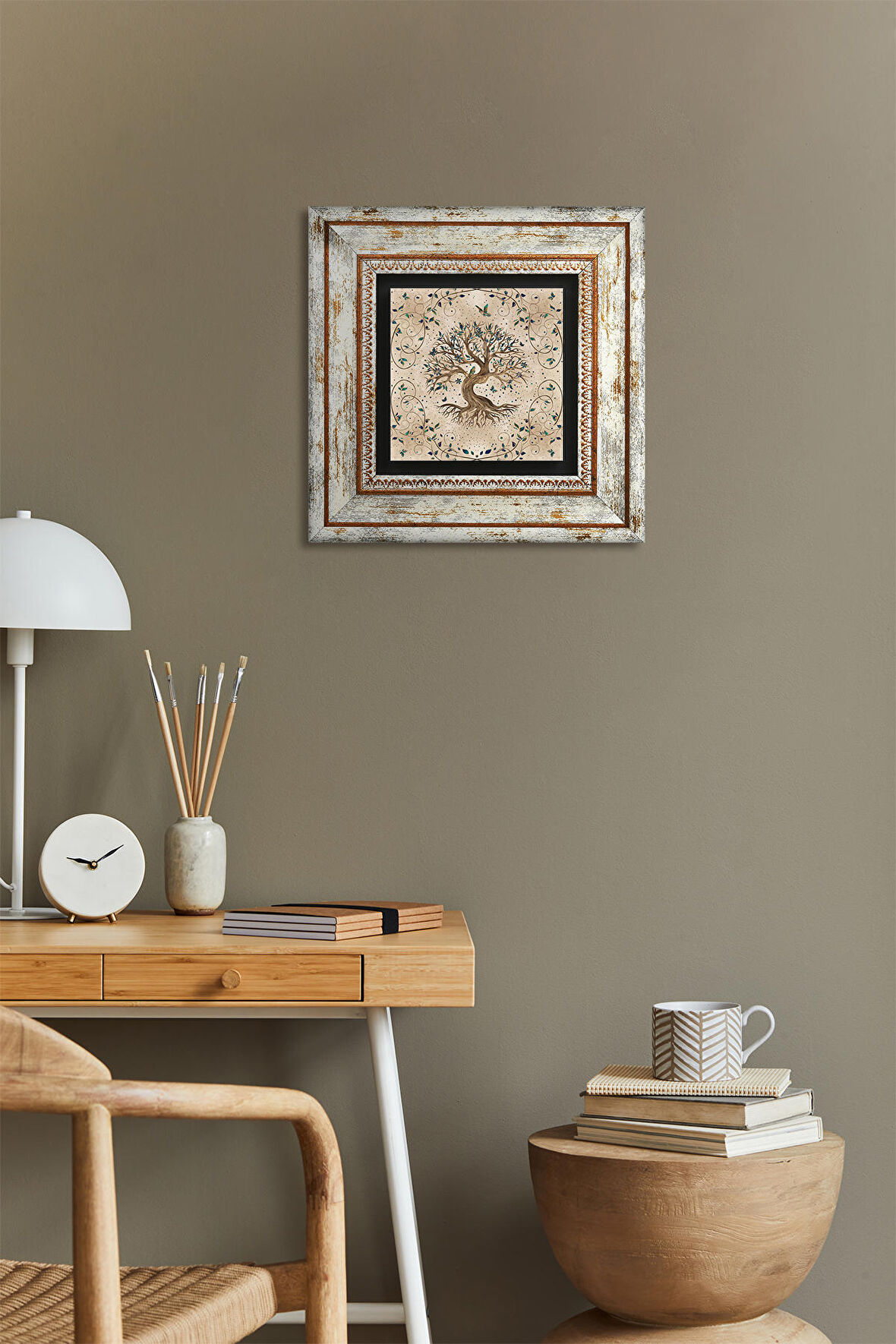 Hayat Ağacı Taş Duvar Tablosu Çerçeveli Duvar Dekoru Wall Art