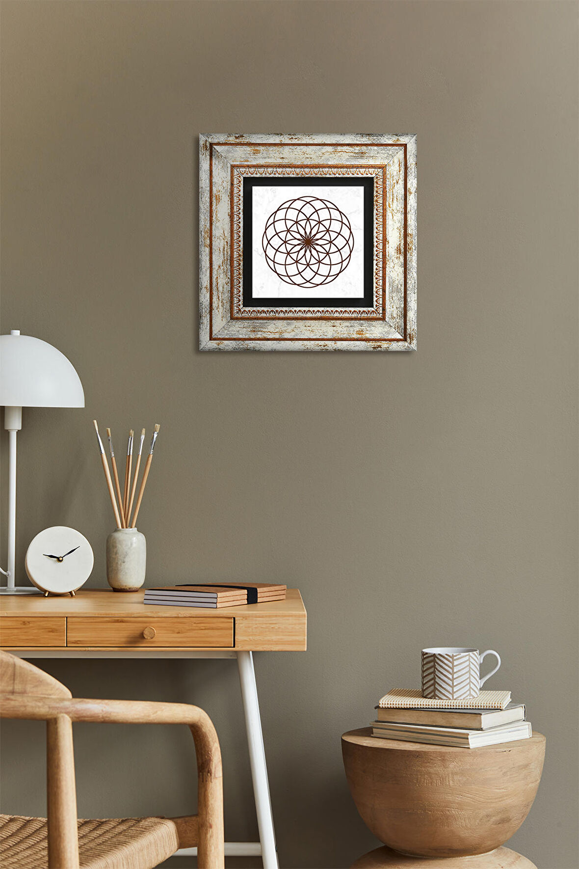 Yaşam Çiçeği Taş Duvar Tablosu Çerçeveli Duvar Dekoru Wall Art