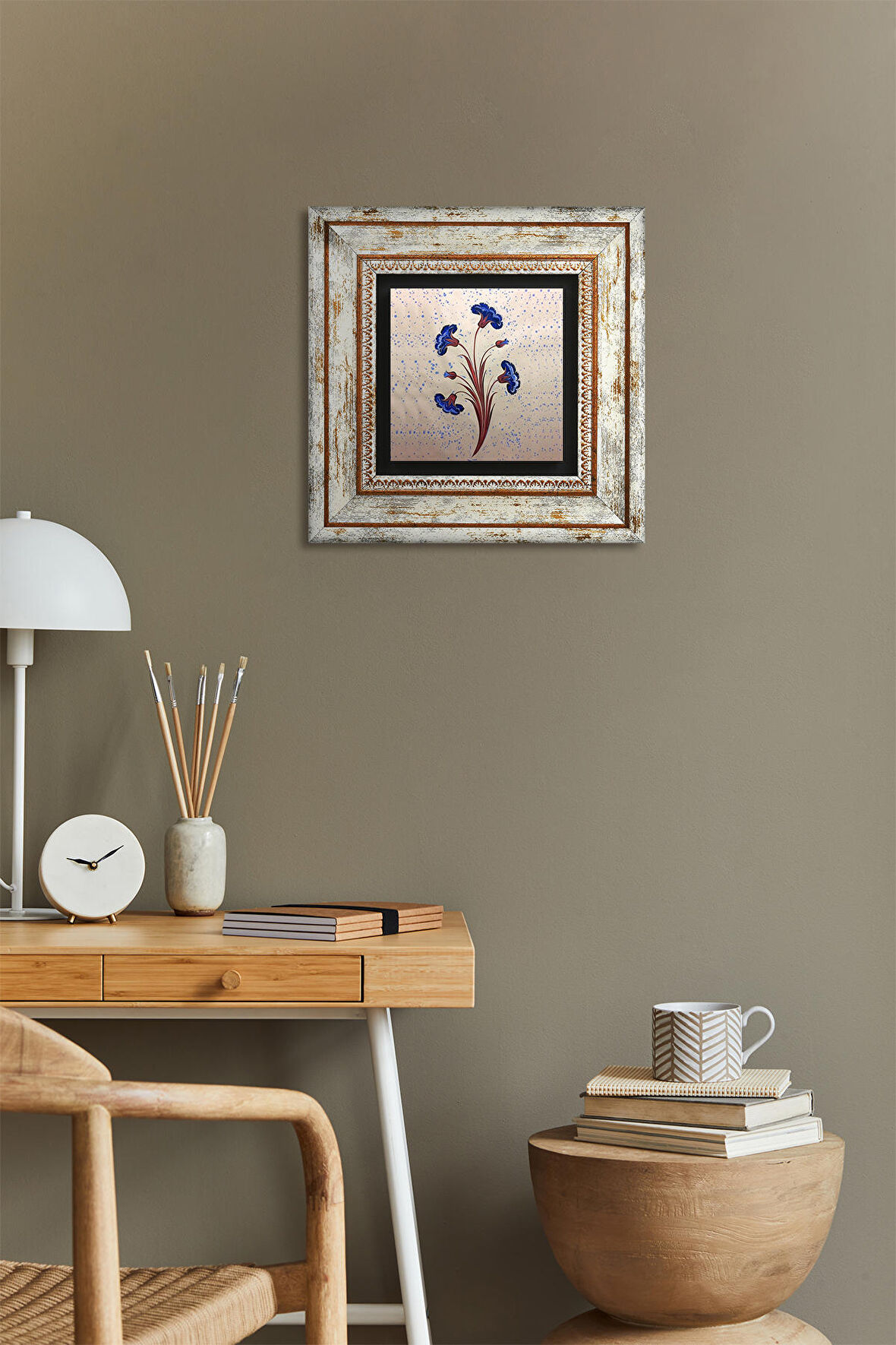 Ebru Sanatı Taş Duvar Tablosu Çerçeveli Duvar Dekoru Wall Art