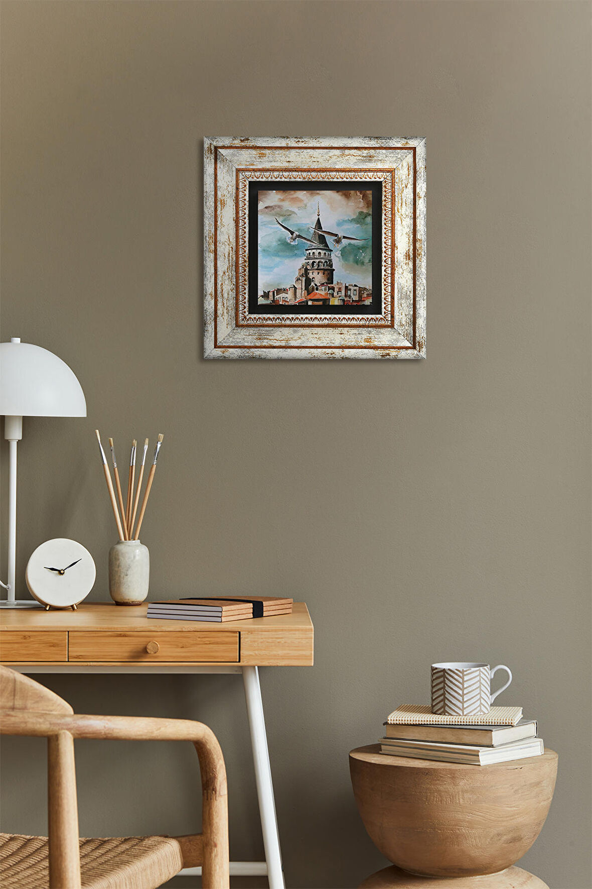 İstanbul Galata Kulesi Taş Duvar Tablosu Çerçeveli Duvar Dekoru Wall Art