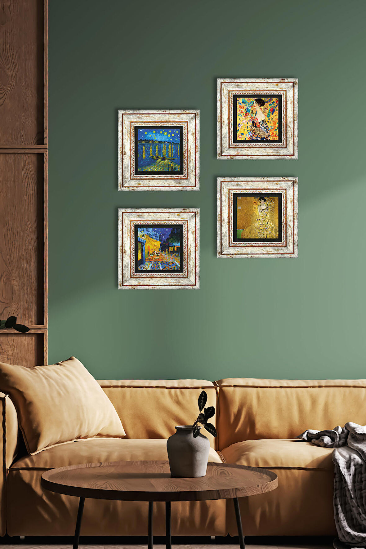 Van Gogh, Gustav Klimt Taş Duvar Tablosu Çerçeveli Duvar Dekoru 4 Parça Tablo Seti Wall Art