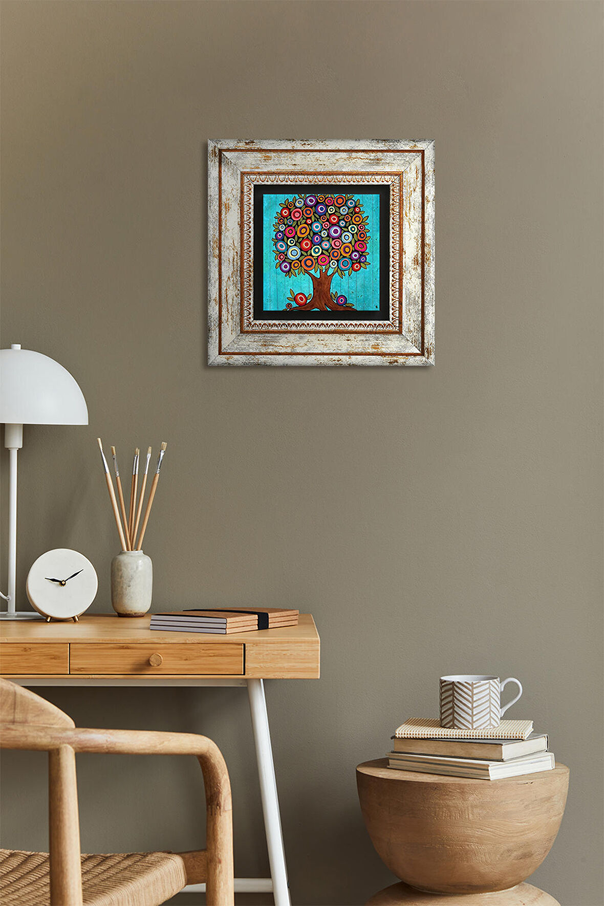 Karla Gerard Hayat Ağacı Taş Duvar Tablosu Çerçeveli Duvar Dekoru Wall Art