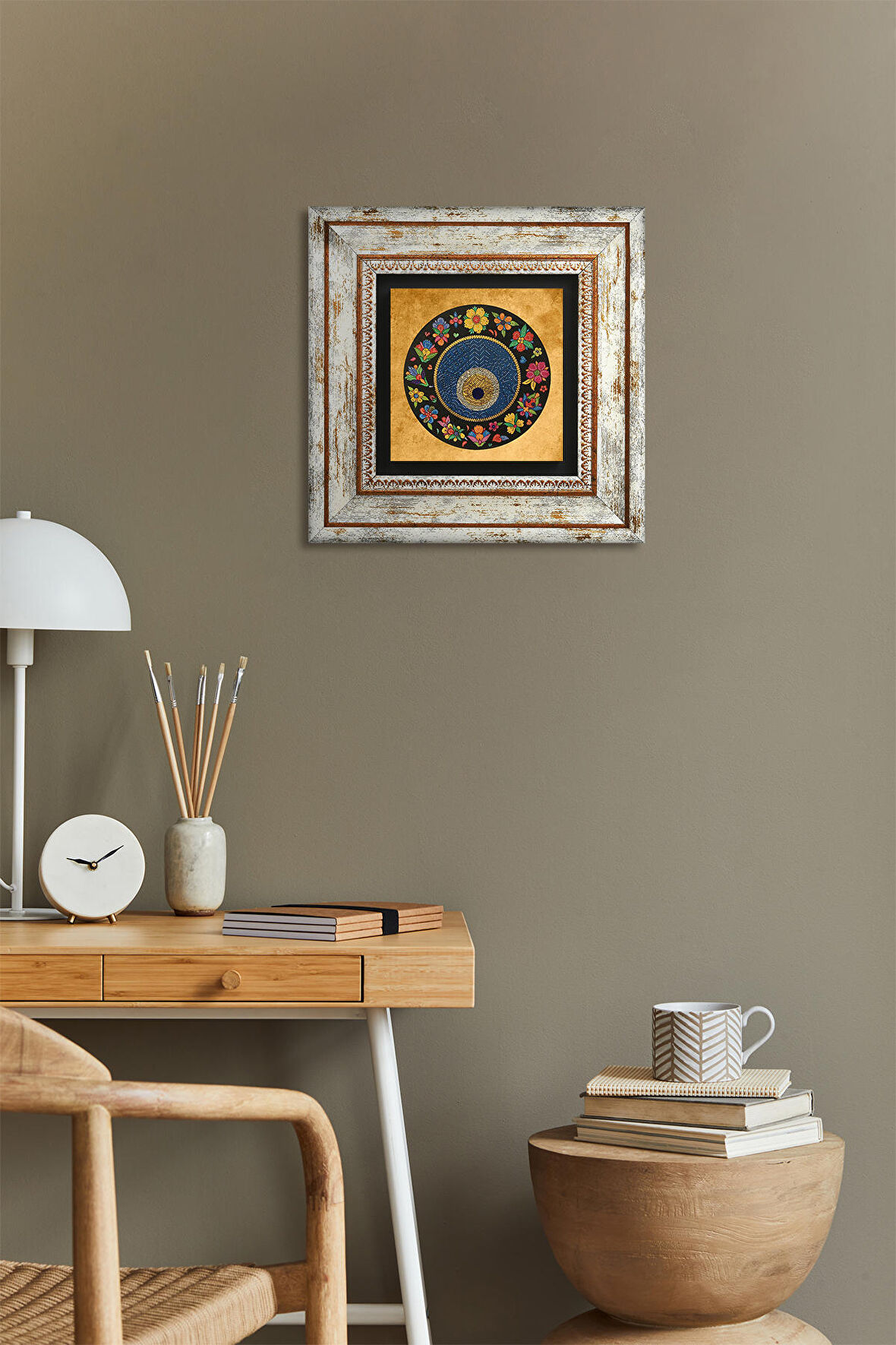 Nazar Boncuğu Taş Duvar Tablosu Çerçeveli Duvar Dekoru Wall Art