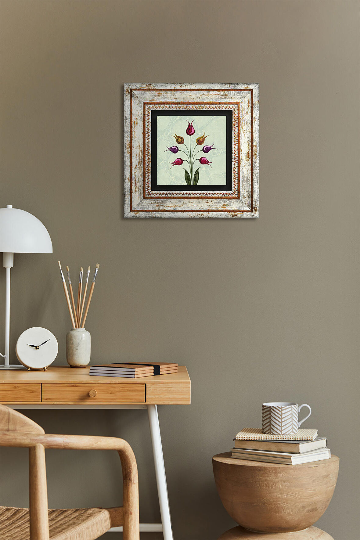 Lale Ebru Sanatı Taş Duvar Tablosu Çerçeveli Duvar Dekoru Wall Art