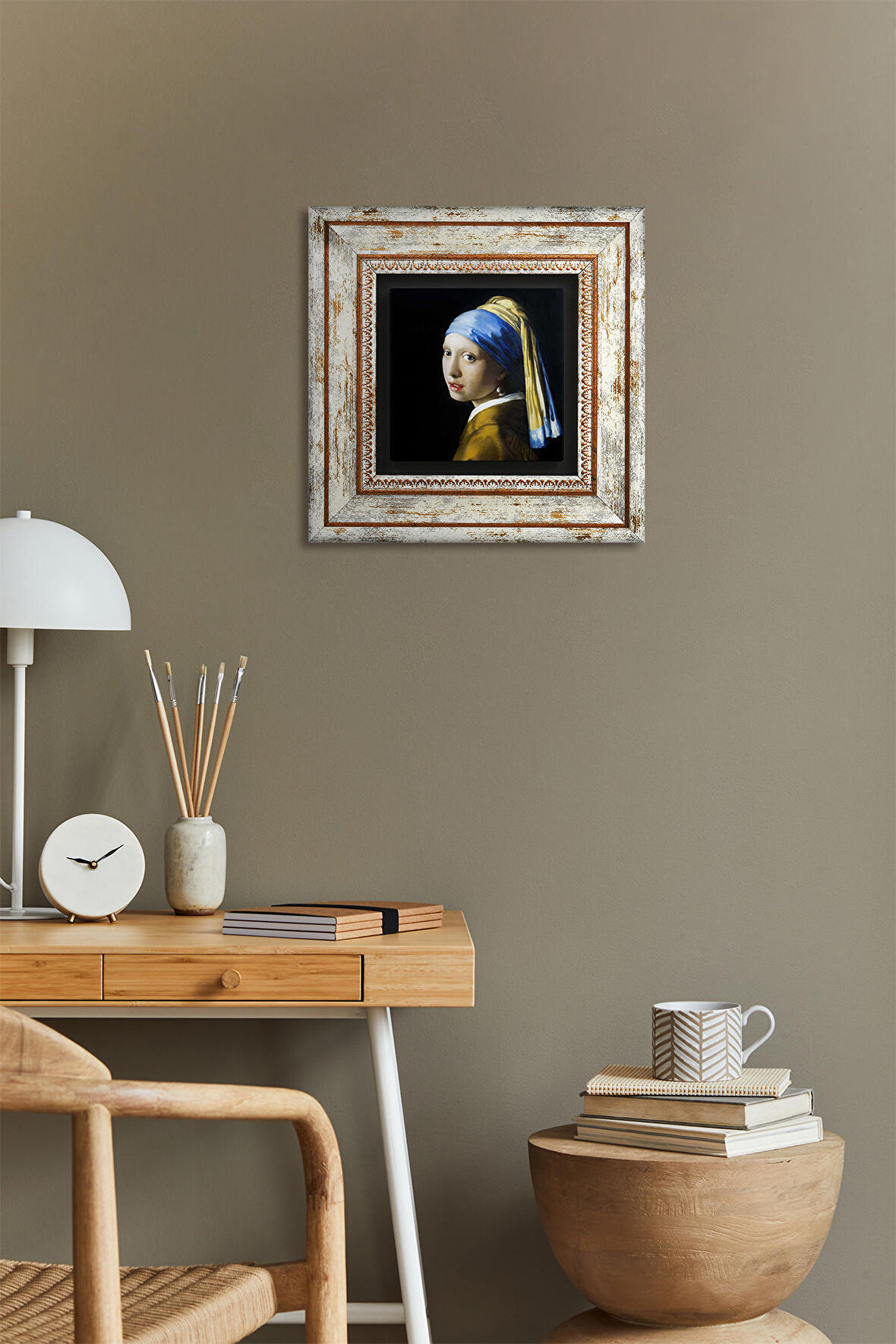 Johannes Vermeer İnci Küpeli Kız Taş Duvar Tablosu Çerçeveli Duvar Dekoru Wall Art