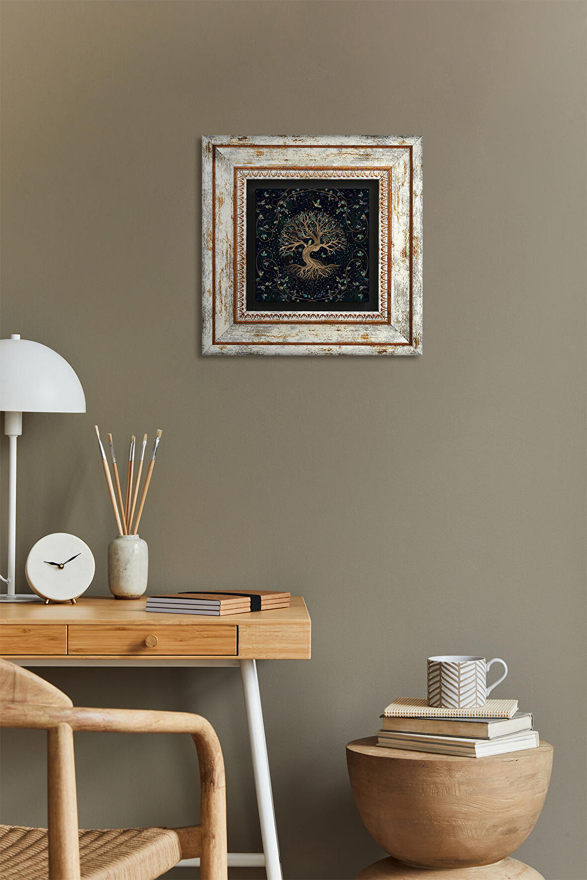 Hayat Ağacı Taş Duvar Tablosu Çerçeveli Duvar Dekoru Wall Art