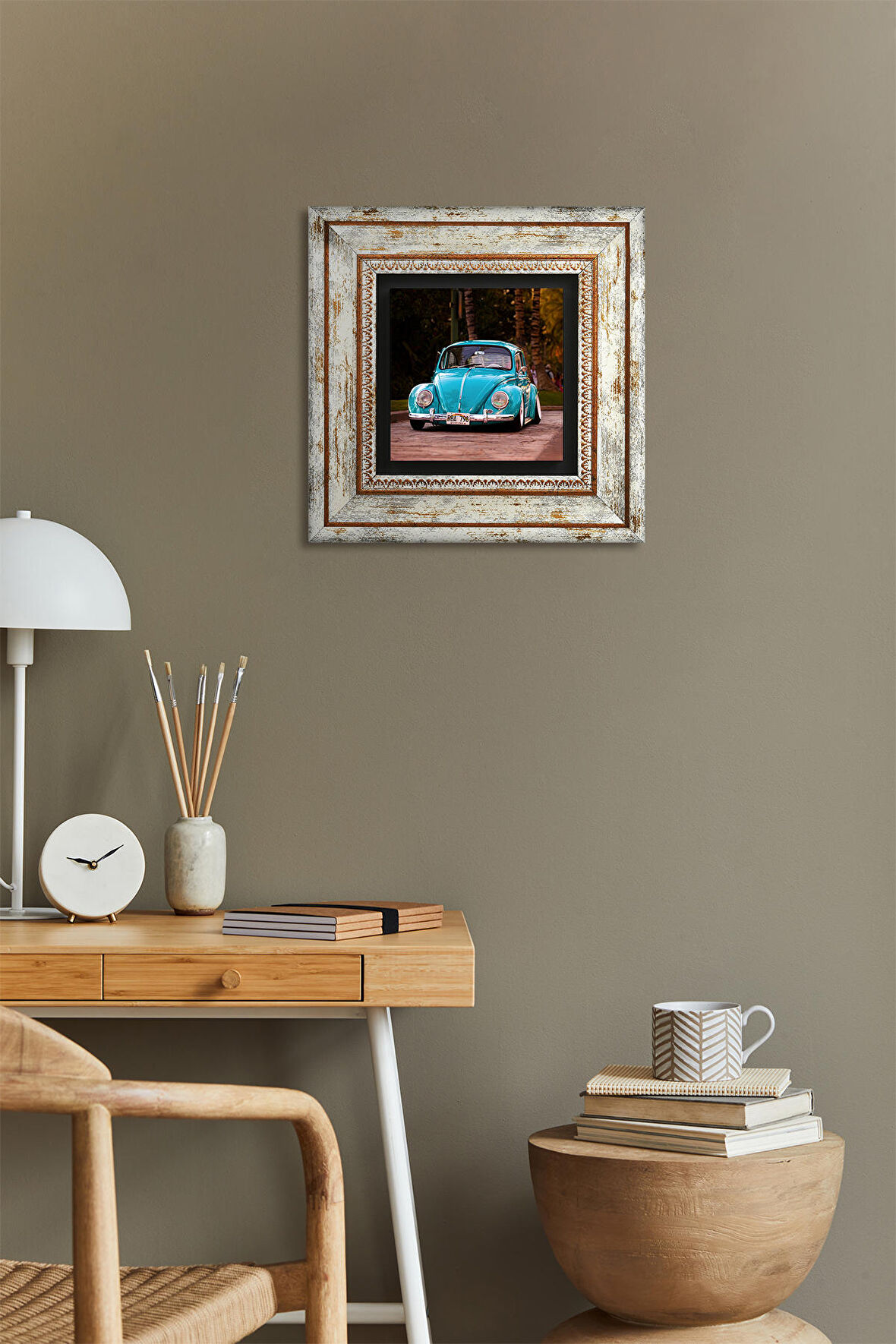 Vosvos Araba Taş Duvar Tablosu Çerçeveli Duvar Dekoru Wall Art