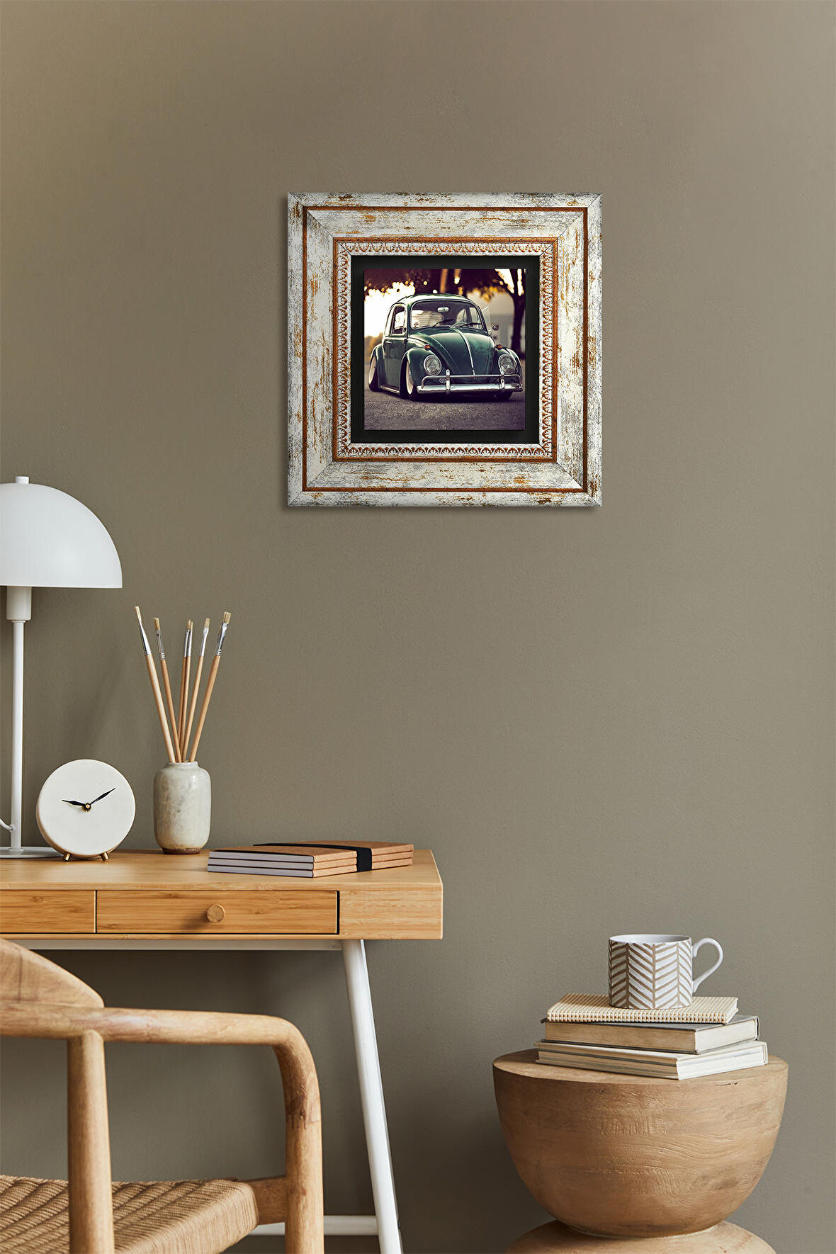 Vosvos Araba Taş Duvar Tablosu Çerçeveli Duvar Dekoru Wall Art