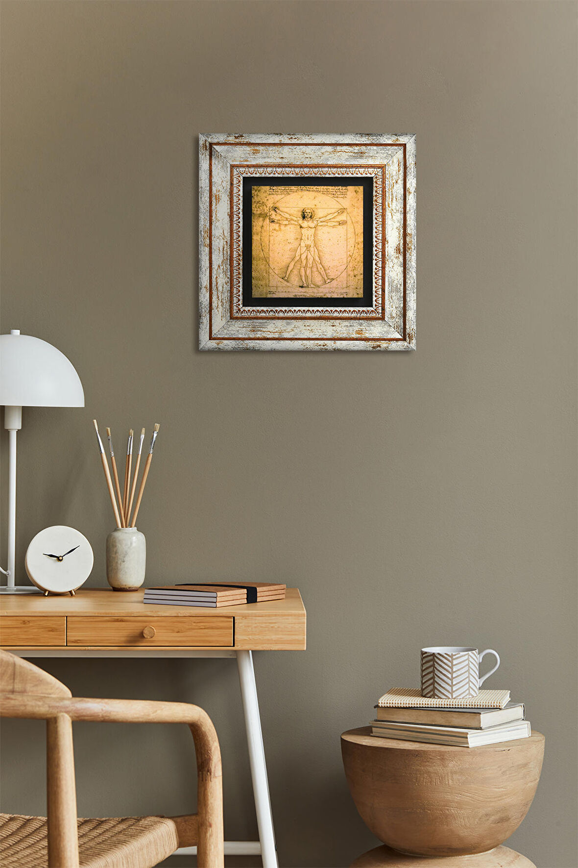 Leonardo da Vinci Vitruvius Adamı Taş Duvar Tablosu Çerçeveli Duvar Dekoru Wall Art