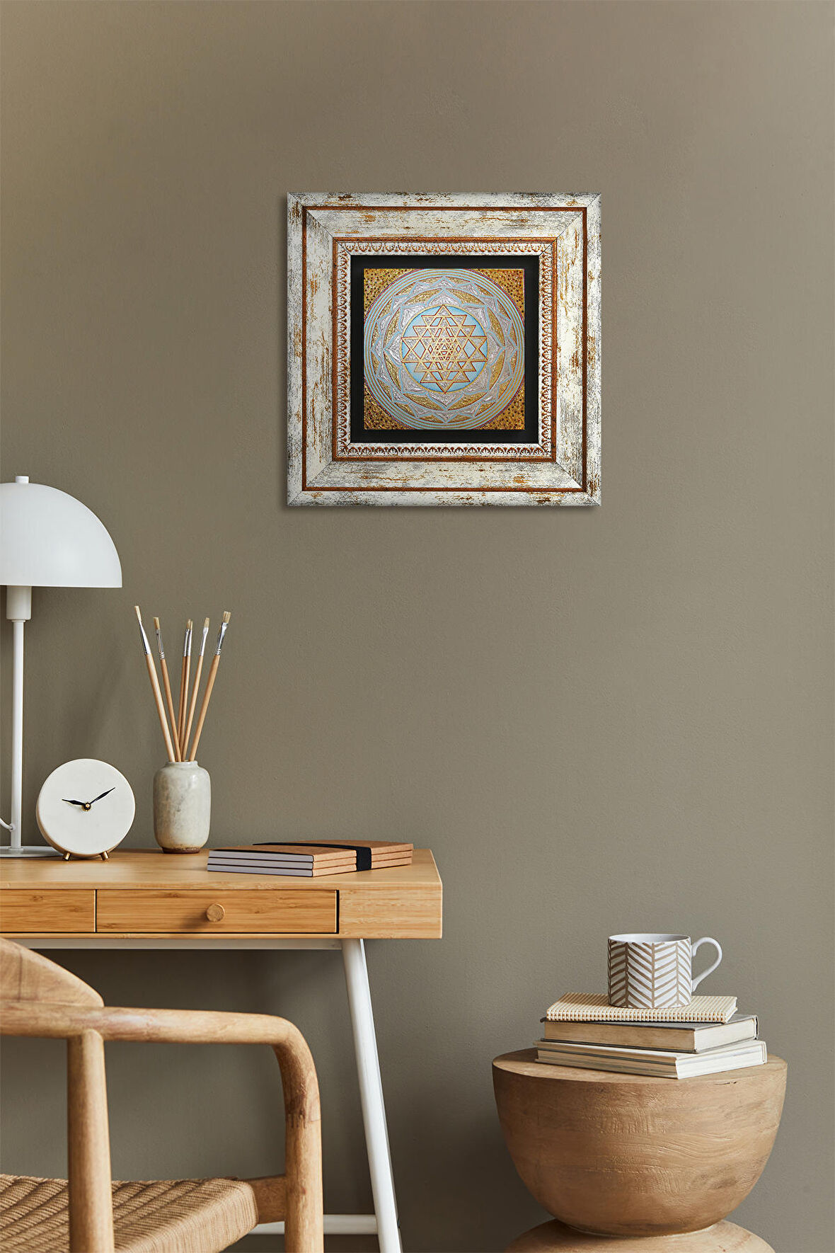 Sri Yantra Taş Duvar Tablosu Çerçeveli Duvar Dekoru Wall Art