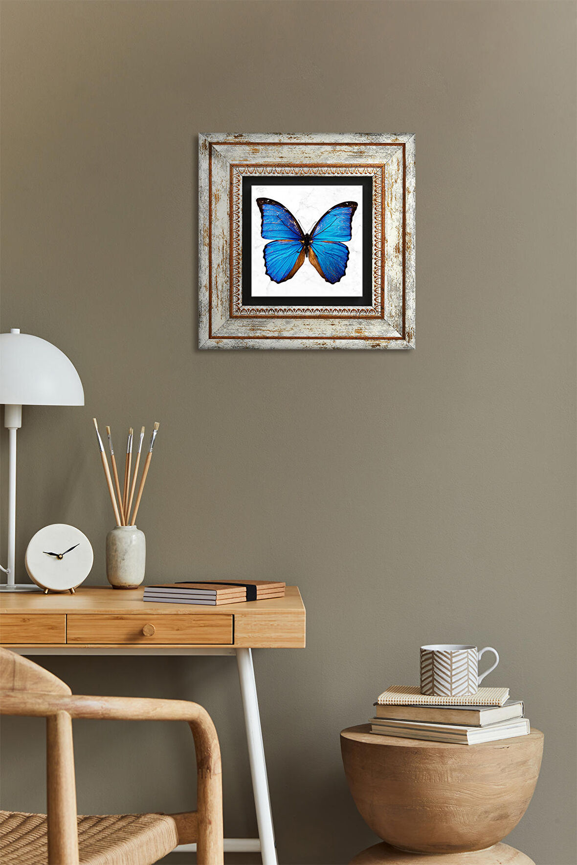 Kelebek Taş Duvar Tablosu Çerçeveli Duvar Dekoru Wall Art