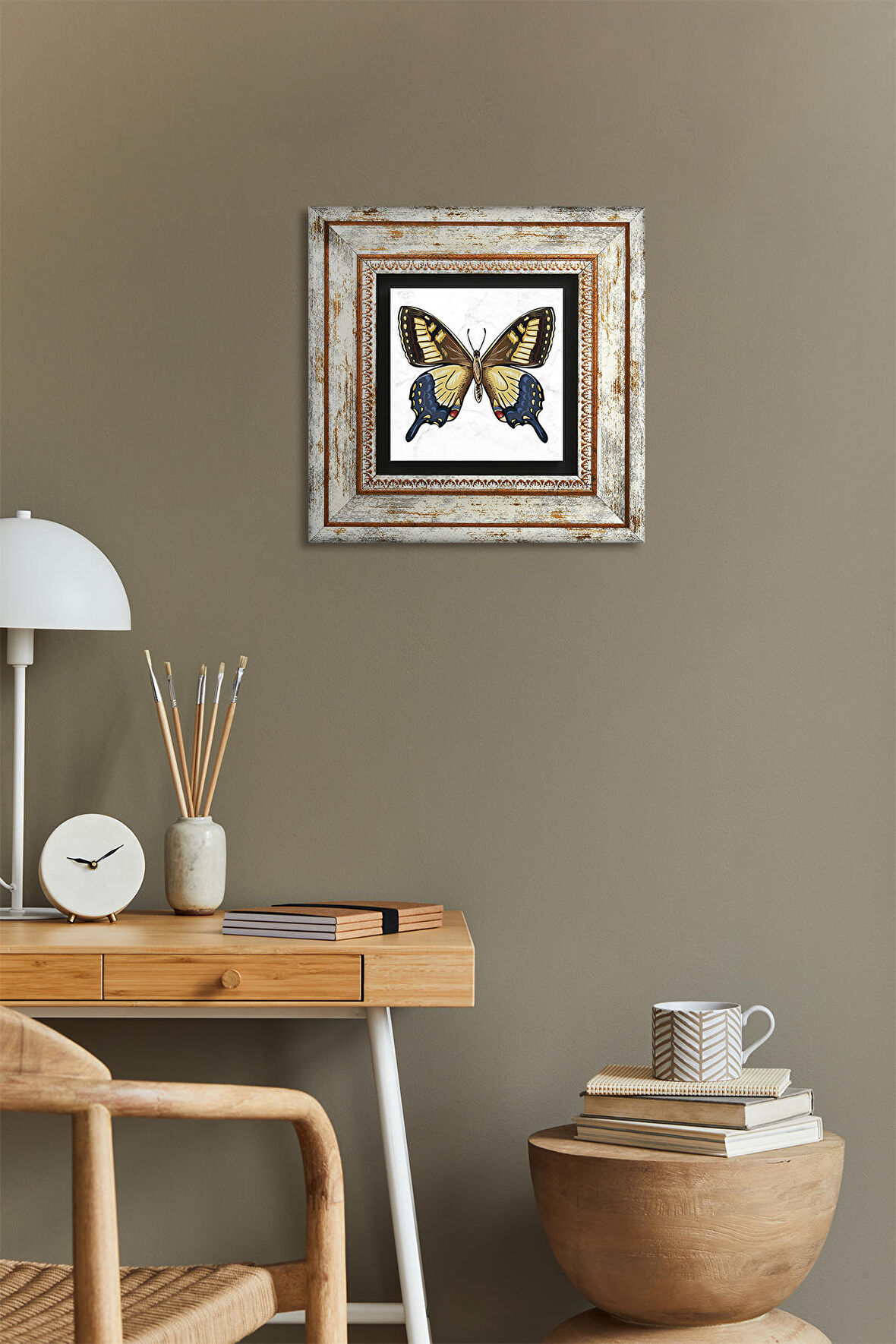 Kelebek Taş Duvar Tablosu Çerçeveli Duvar Dekoru Wall Art