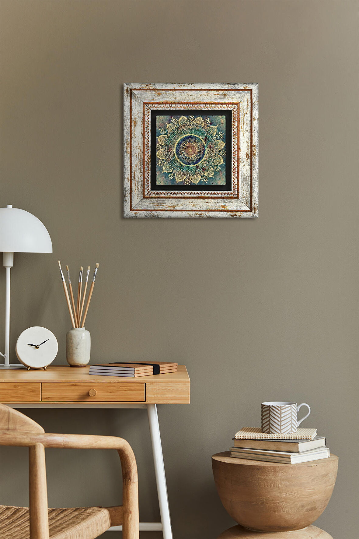 Mandala Taş Duvar Tablosu Çerçeveli Duvar Dekoru Wall Art
