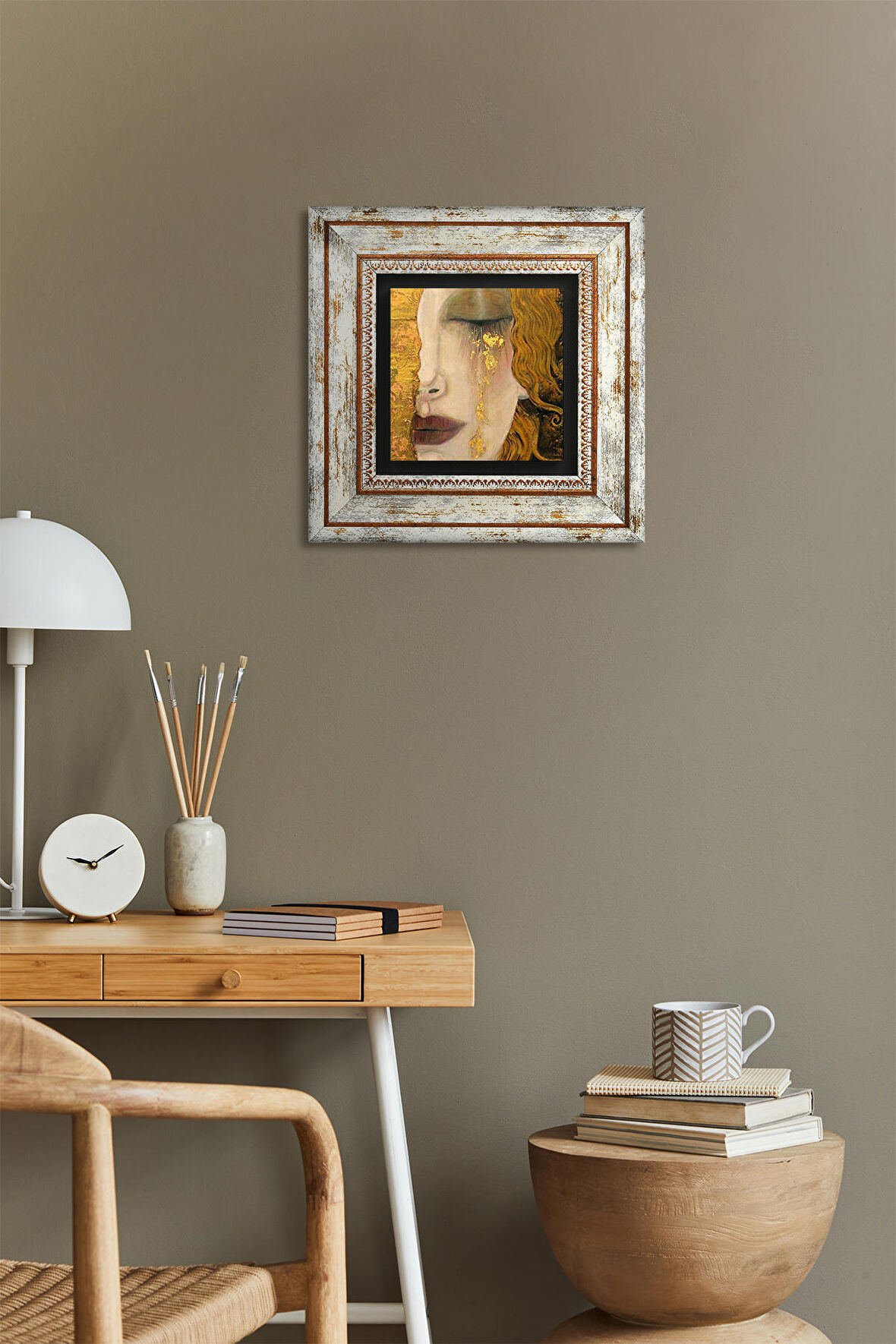 Gustav Klimt Altın Gözyaşları Taş Duvar Tablosu Çerçeveli Duvar Dekoru Wall Art