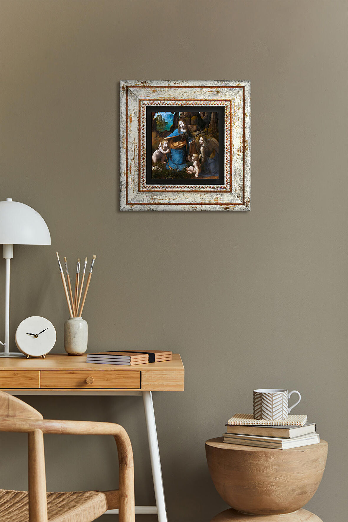 Leonardo da Vinci Kayalıklar Bakiresi Taş Duvar Tablosu Çerçeveli Duvar Dekoru Wall Art