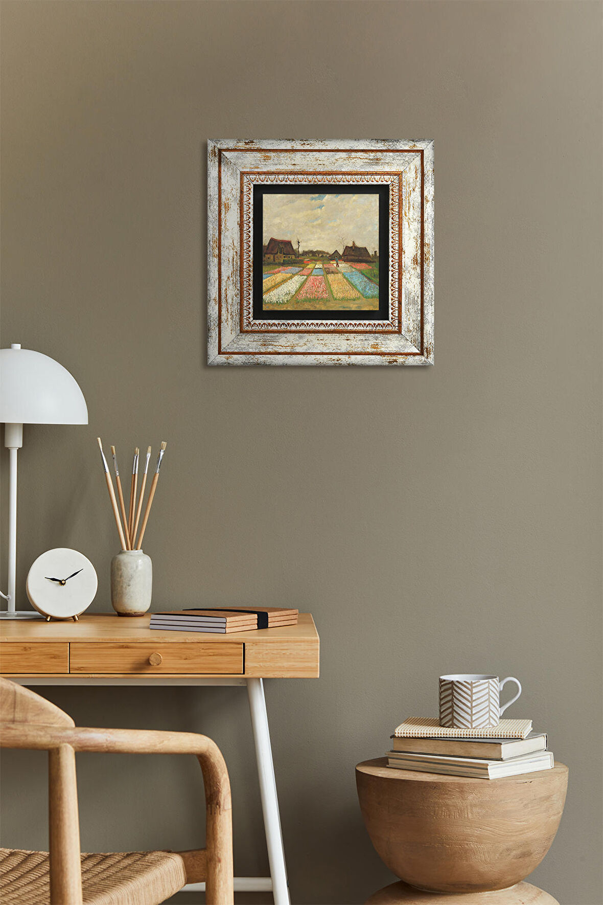 Van Gogh Hollanda'da Lale Tarlaları Taş Duvar Tablosu Çerçeveli Duvar Dekoru Wall Art