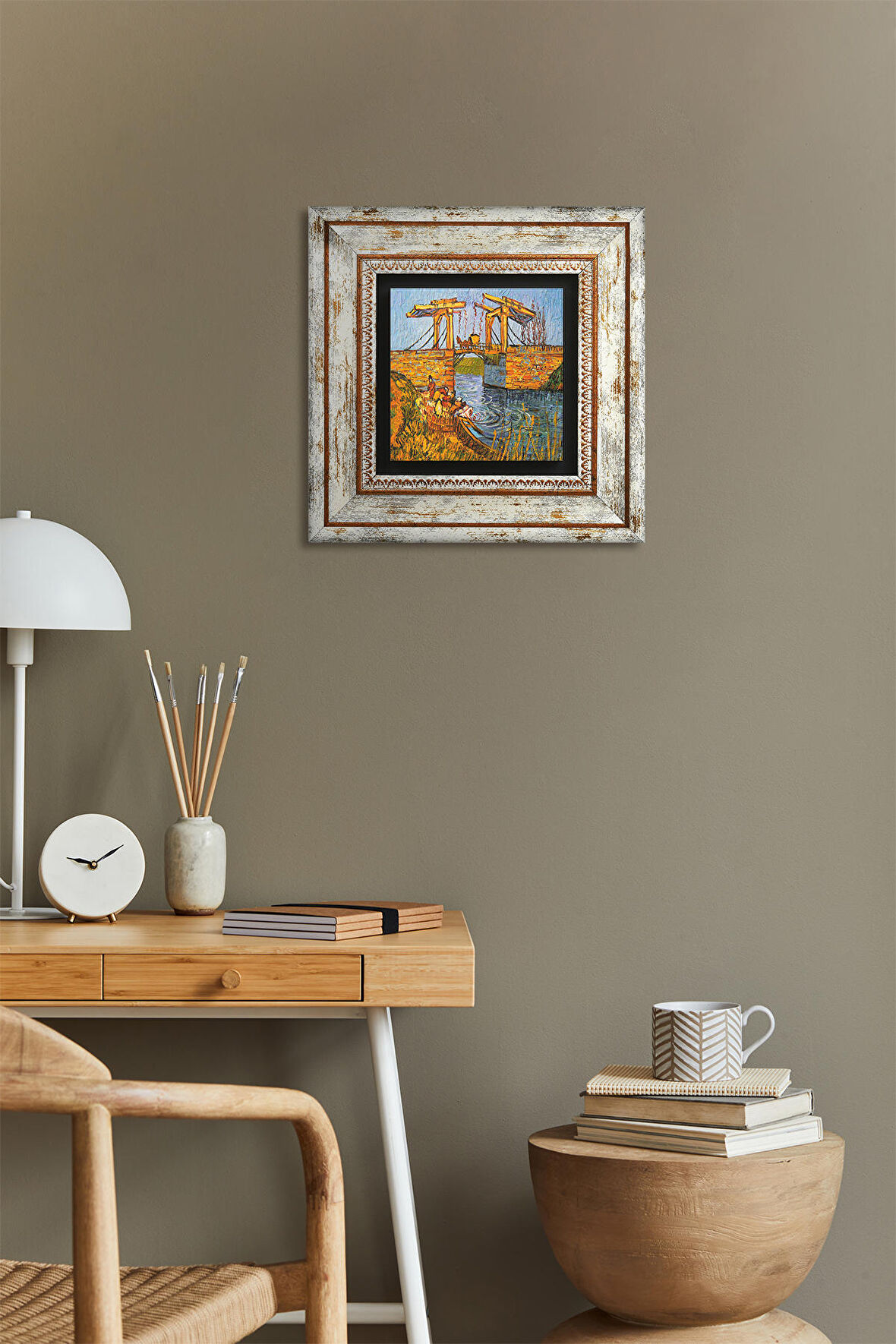 Van Gogh Arles'te Langlois Köprüsü Taş Duvar Tablosu Çerçeveli Duvar Dekoru Wall Art