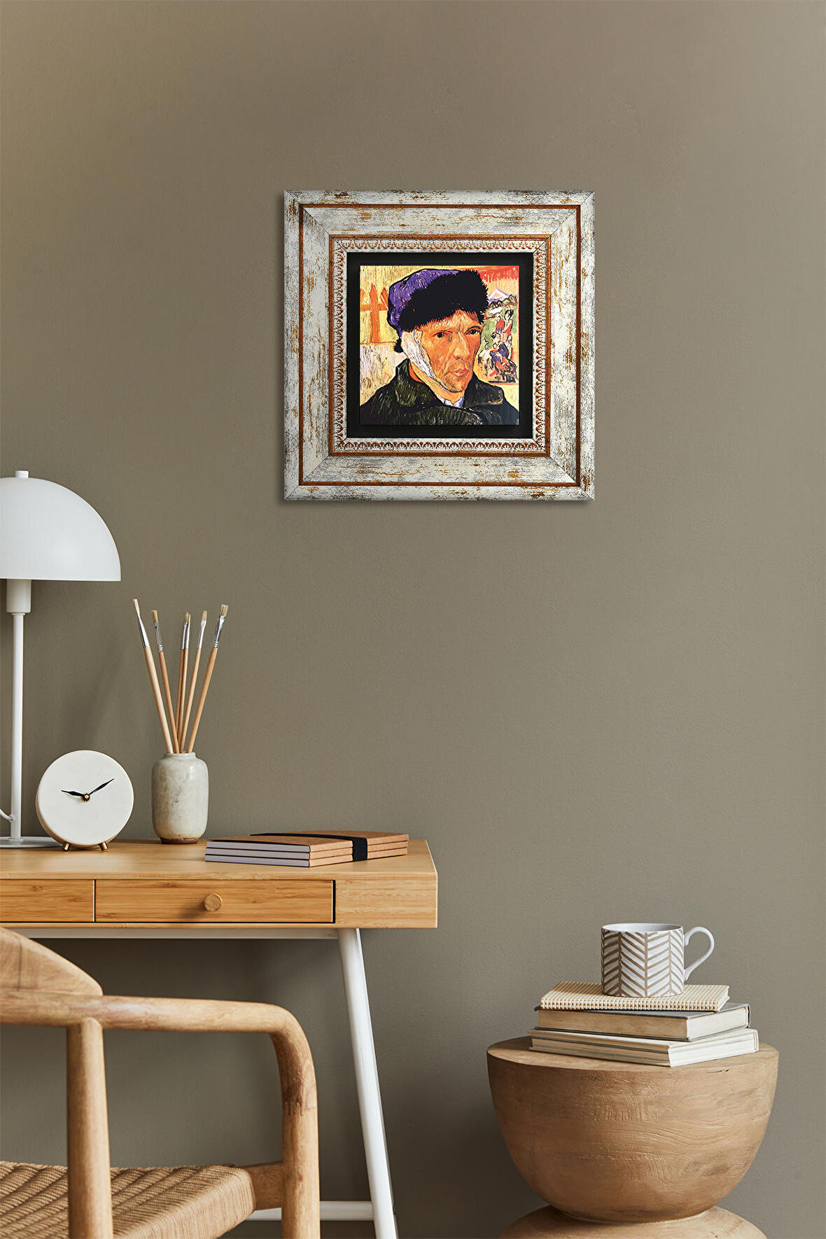 Van Gogh Kulağı Bandajlı Otoportre Taş Duvar Tablosu Çerçeveli Duvar Dekoru Wall Art