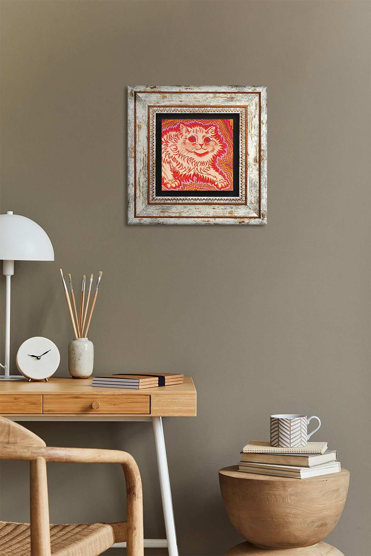 Louis Wain Kediler Taş Duvar Tablosu Çerçeveli Duvar Dekoru Wall Art