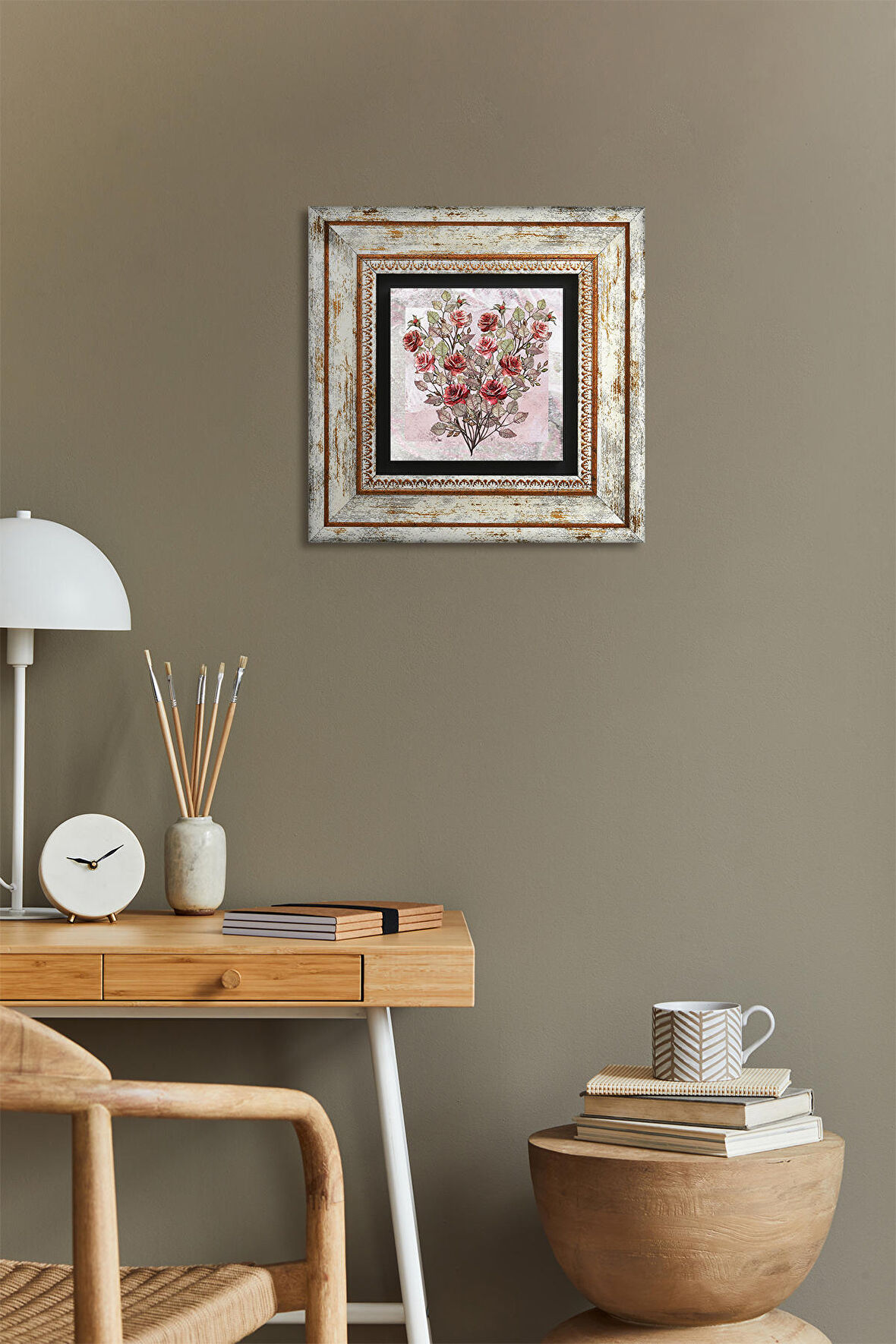 Gül Çiçek Taş Duvar Tablosu Çerçeveli Duvar Dekoru Wall Art