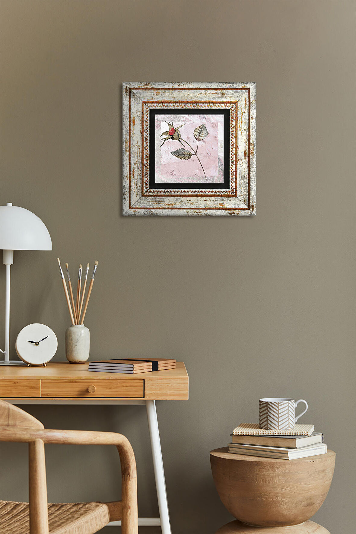 Gül Çiçek Taş Duvar Tablosu Çerçeveli Duvar Dekoru Wall Art